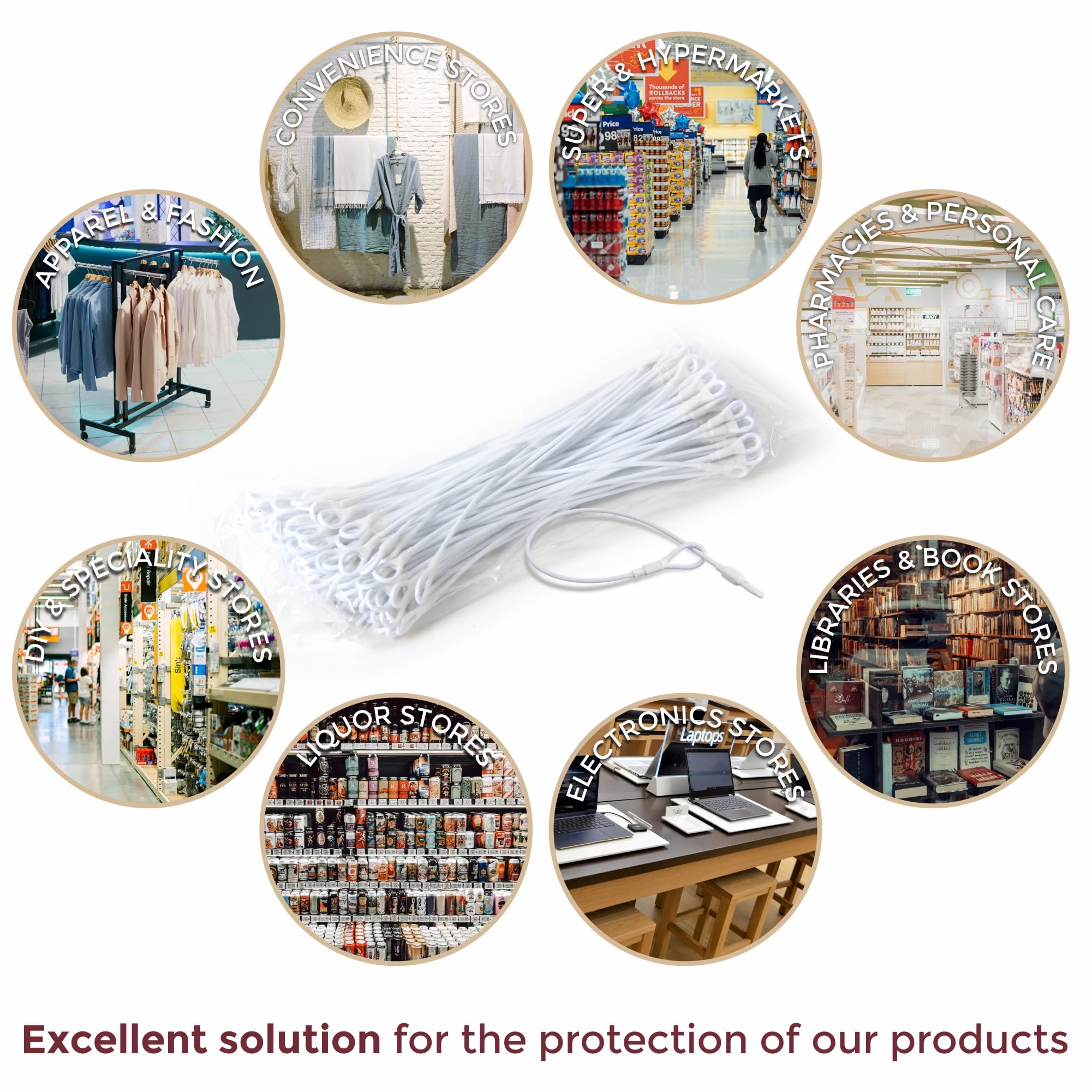 Bullseye Protection 500 Security Lanyard - 8 Inch White 2 Loop EAS Checkpoint Compatible for Retail Loss Prevention | Perfect for Store Employees, Security Personnel & Event Staff