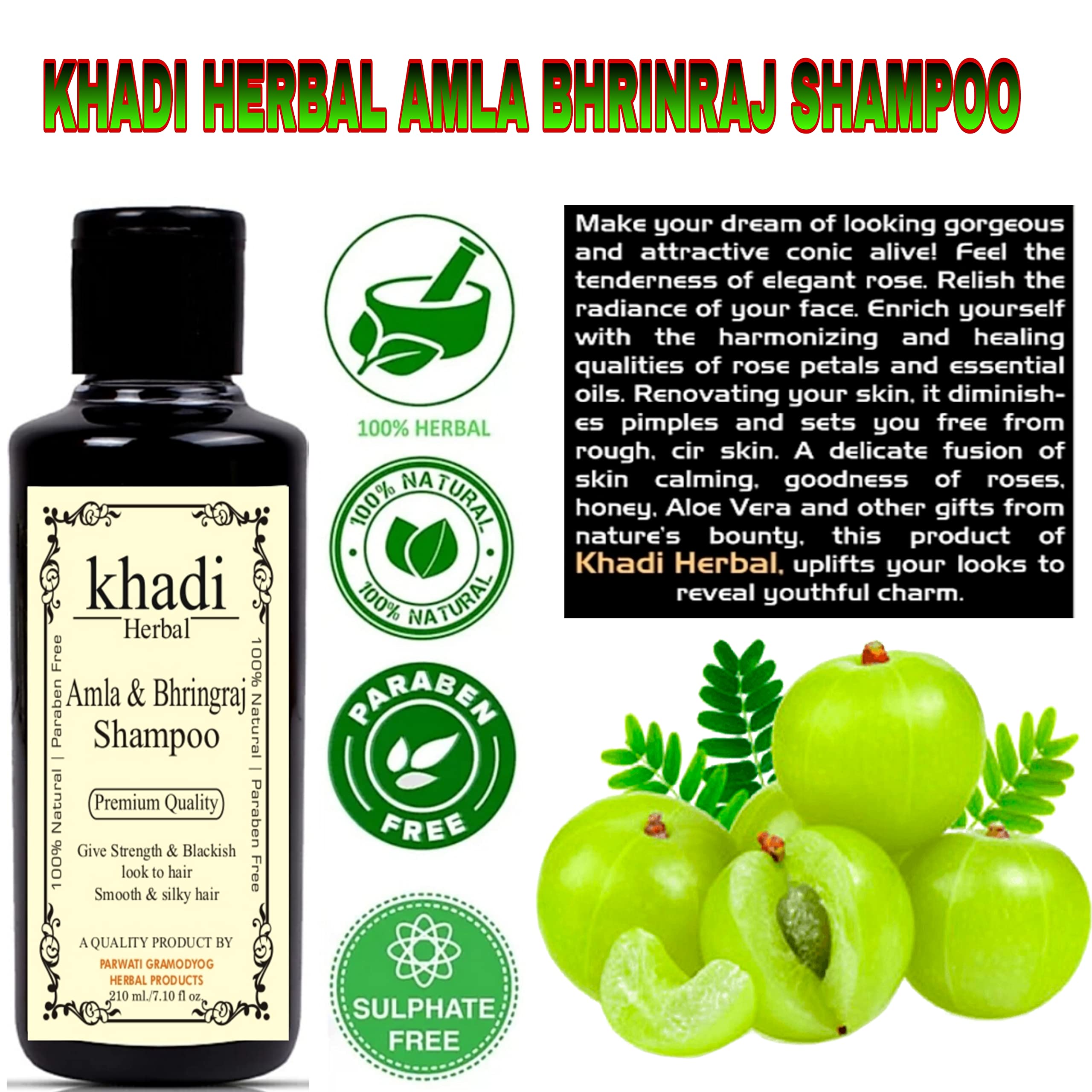 Herbigiri Herbal Amla & Bhringraj Shampoo - 210ml Paraben & Silicone Free Hair Strengthening Shampoo for Thicker, Healthier Hair - Ideal for Daily Use & Hair Growth Treatment