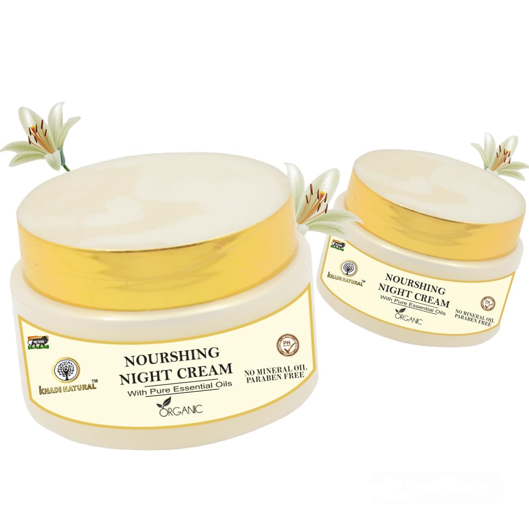 Khadi Natural Nourishing Night Cream 50G - Organic Overnight Moisturizer for Hydrated & Glowing Skin - Anti-Aging Face Cream with Herbal Ingredients - Perfect for Dry Skin Care Routine & Nighttime Skincare Regimen
