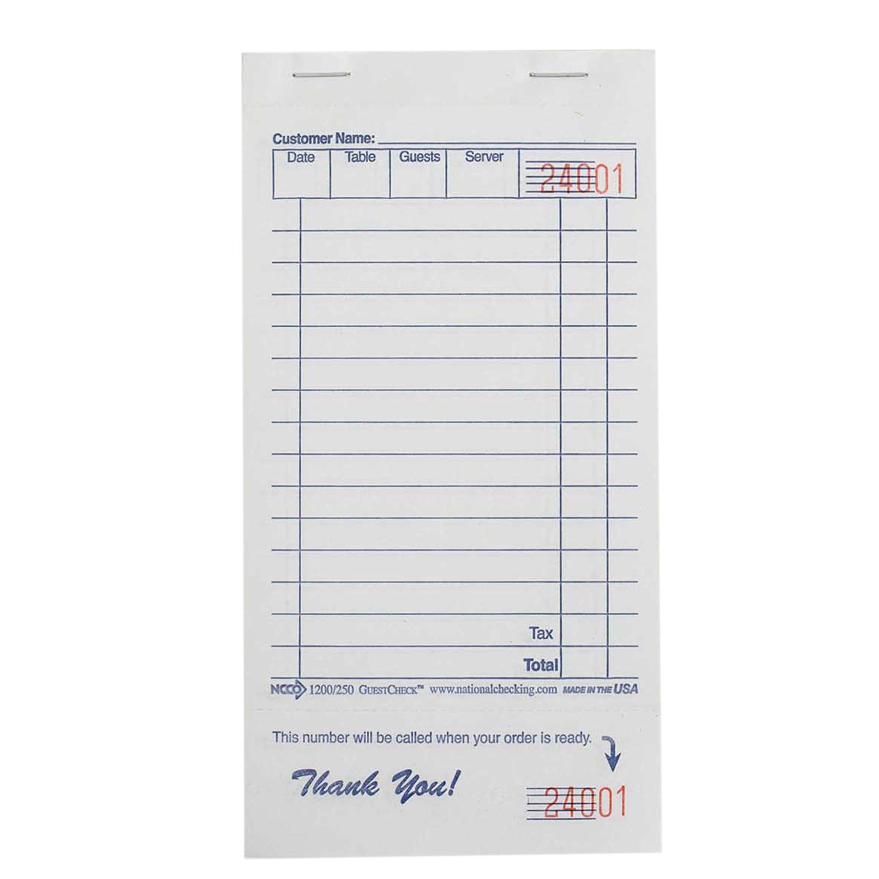 Company Guest Check Paper - 1 Part White, 15 Lines, 3.5 x 6.5 Inches - 10000 per Case - Perfect for Restaurants, Cafes, and Retail Receipts