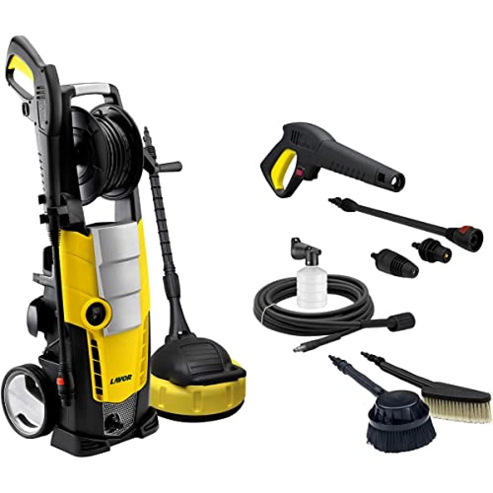 Lavor Galaxy 160 Pressure Washer, 2500W, 160 Bar Max, 510L/H Max, Fixed & Rotary Brush, Patio Cleaner, 8m Hose, Gun, Lance with Variojet & Turbo Nozzle, Yellow/Black - Perfect for Driveway, Deck, and Outdoor Surface Cleaning