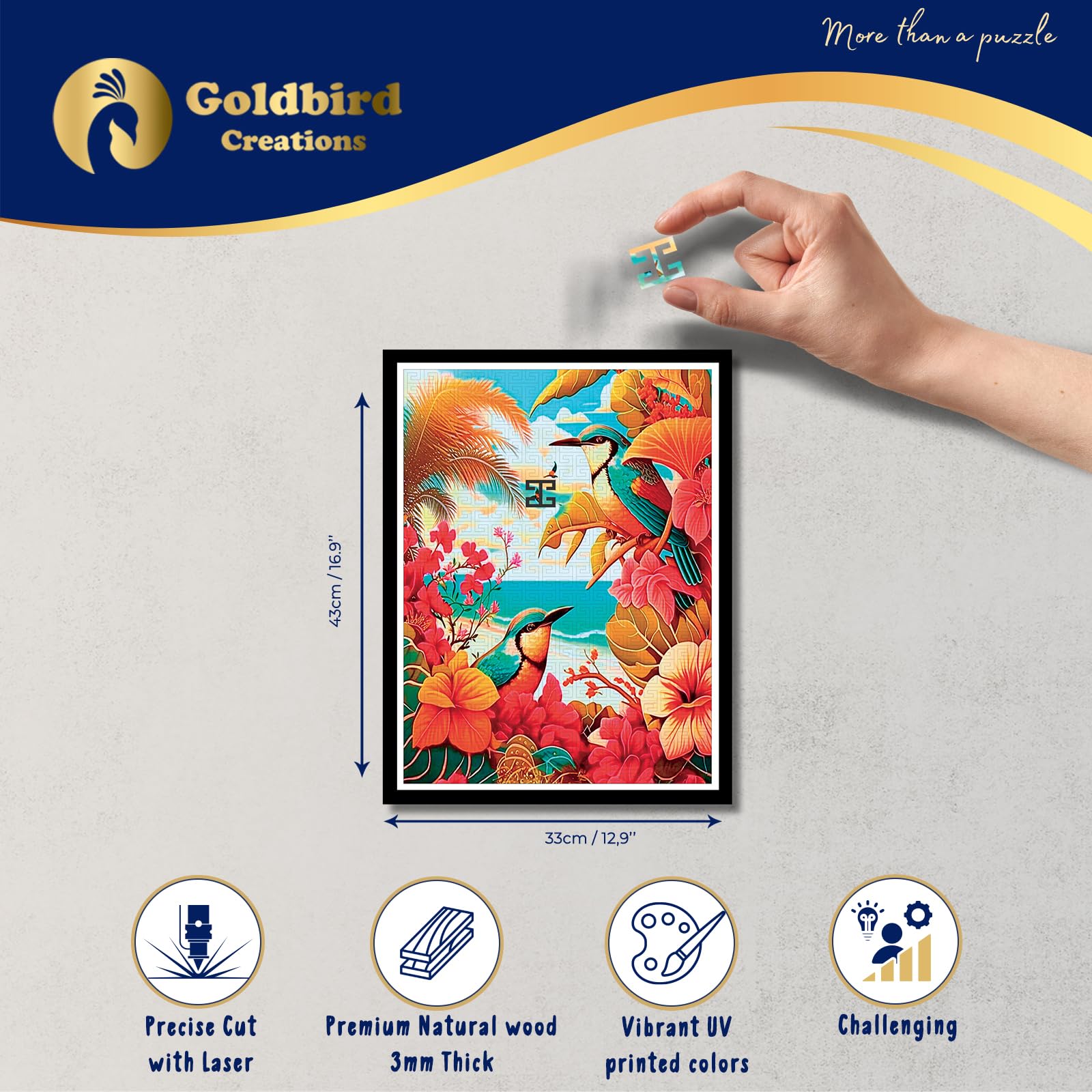 Magnetic Wooden Puzzle for Adults - Exotic Birds Art Collection - Wall Decor Puzzle with Magnetic Frame - Unique Gift for Christmas & Birthday - Perfect for Home Office & Living Room Decoration