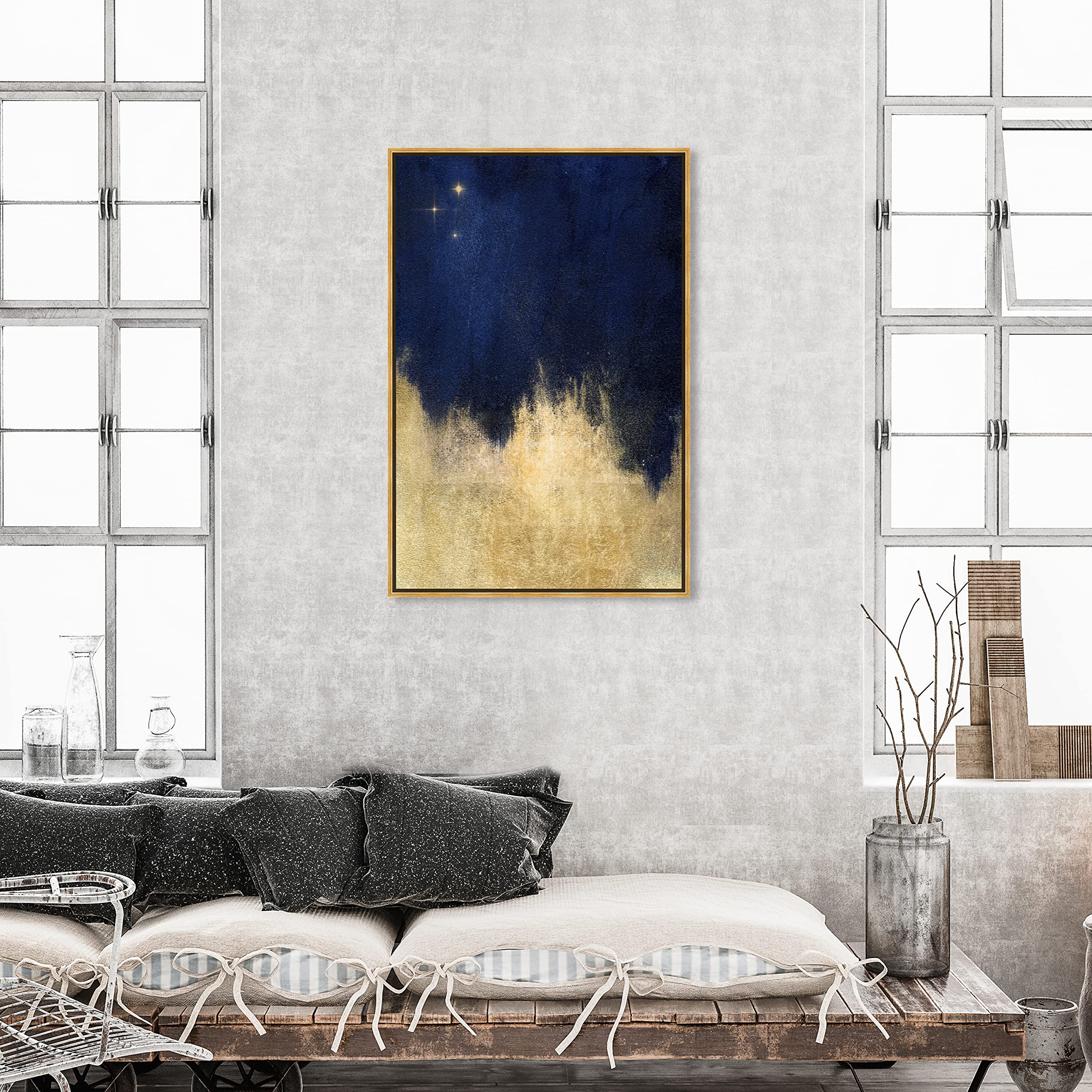 Oliver Gal Artist Co. Abstract Framed Wall Art - 'Stars at Midnight' Blue & Gold Canvas Print (45