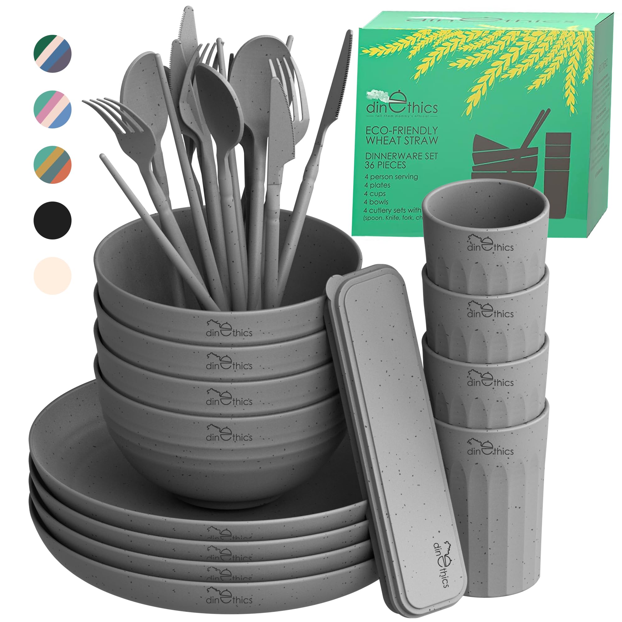 Eco-Friendly Wheat Straw Dinnerware Set for 4 - Microwave & Dishwasher Safe Plates & Bowls - Unbreakable BPA-Free Reusable Tableware - Perfect for Camping, Picnics, and Daily Use - Sustainable Alternative to Plastic Dishes
