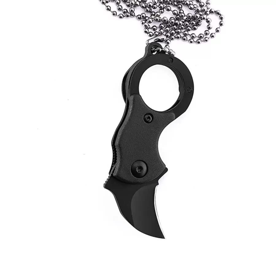 Mini Karambit Necklace Knife - Black Tactical Self Defense Tool for Outdoor Survival & EDC Gear