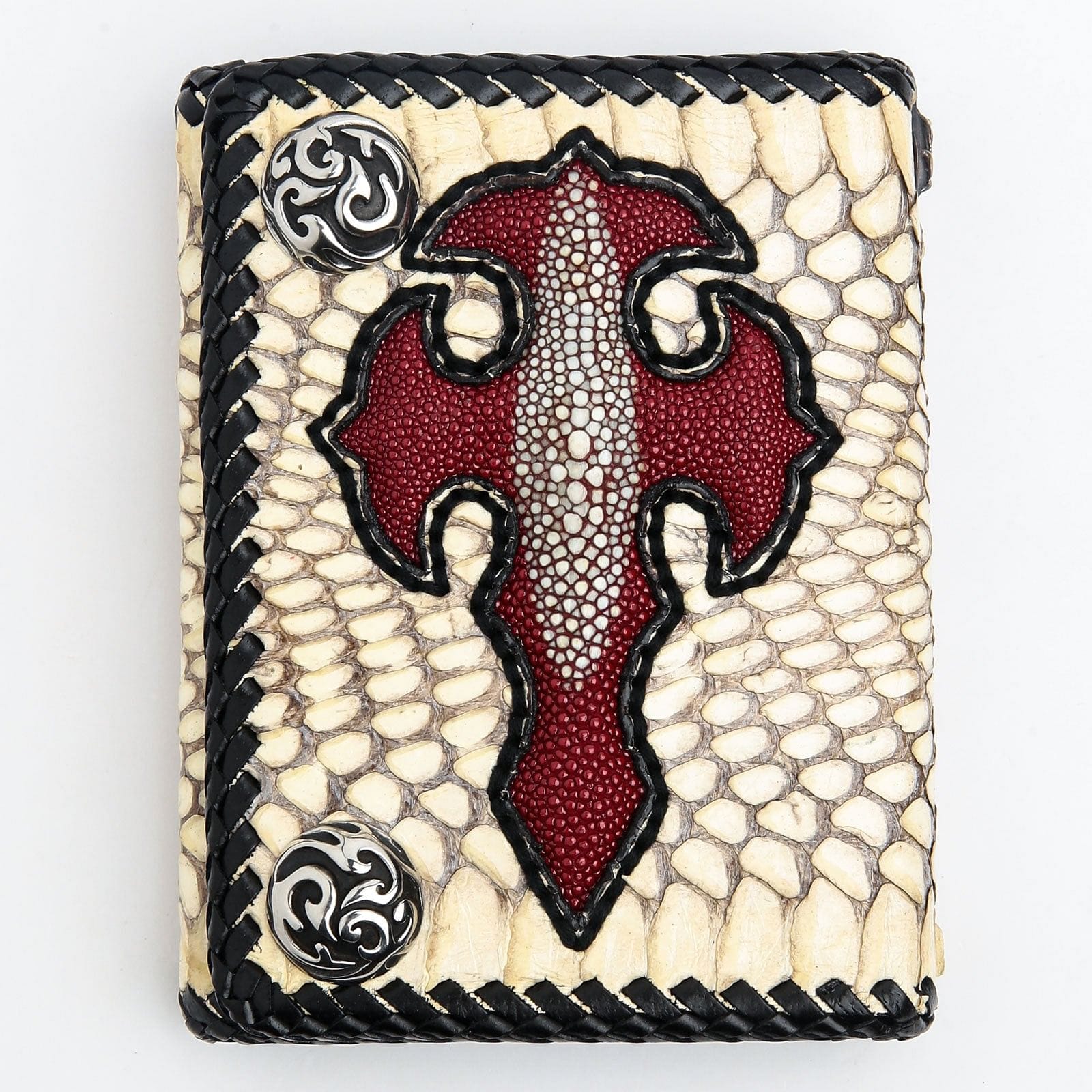 Genuine Cross Stingray Cobra Skin Leather Biker Wallet for Men - Stylish Slim RFID Blocking Bi-Fold Wallet - Perfect for Motorcycle Riders, Travel & Everyday Use