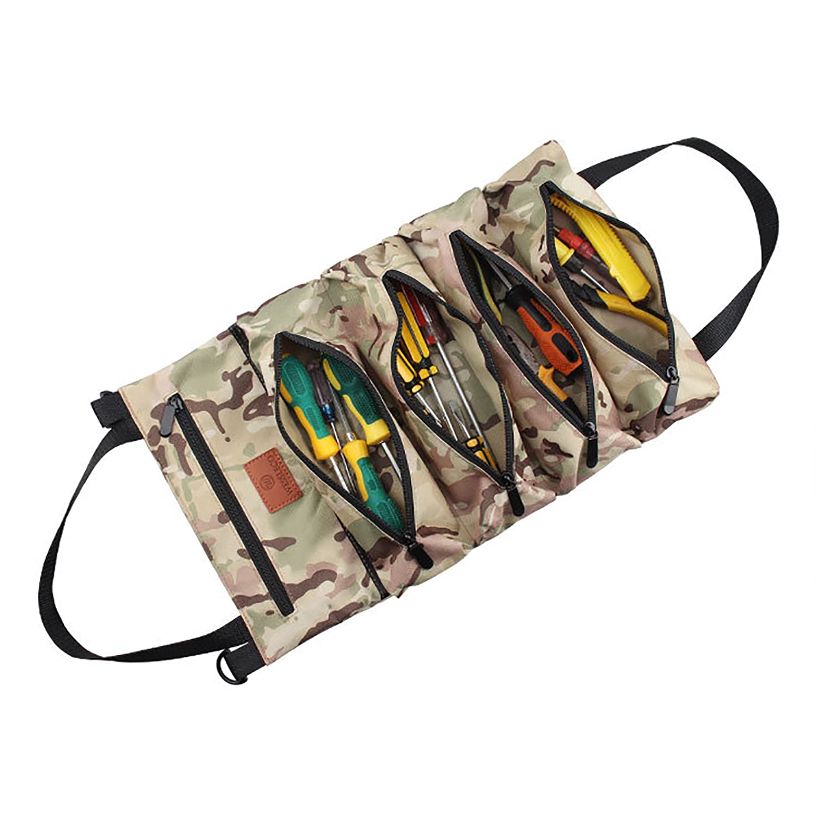 Military Tactical Roll-Up Tool Bag with 5 Zipper Pockets - Durable Canvas Tool Organizer for Electricians, Gardeners & DIY - CP Camouflage - Perfect for Job Sites, Workshops & Outdoor Adventures