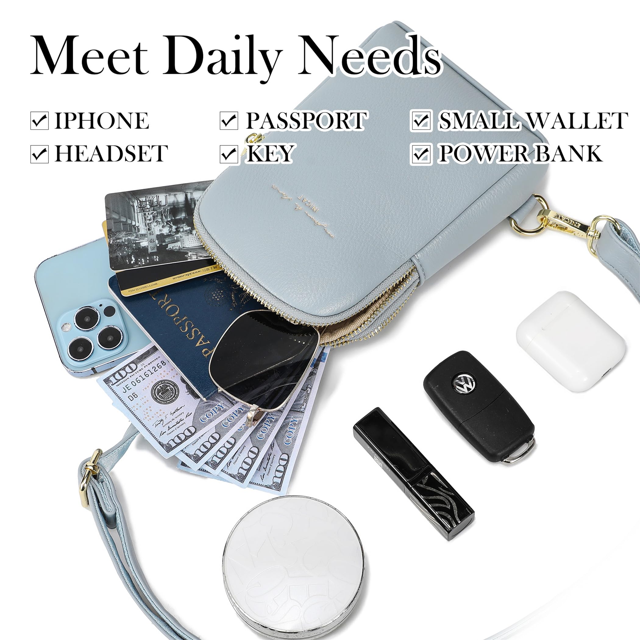 INICAT Genuine Leather Crossbody Bag for Women - Small Sling Bag, Fanny Pack Purse - Perfect for Travel, Shopping & Everyday Use