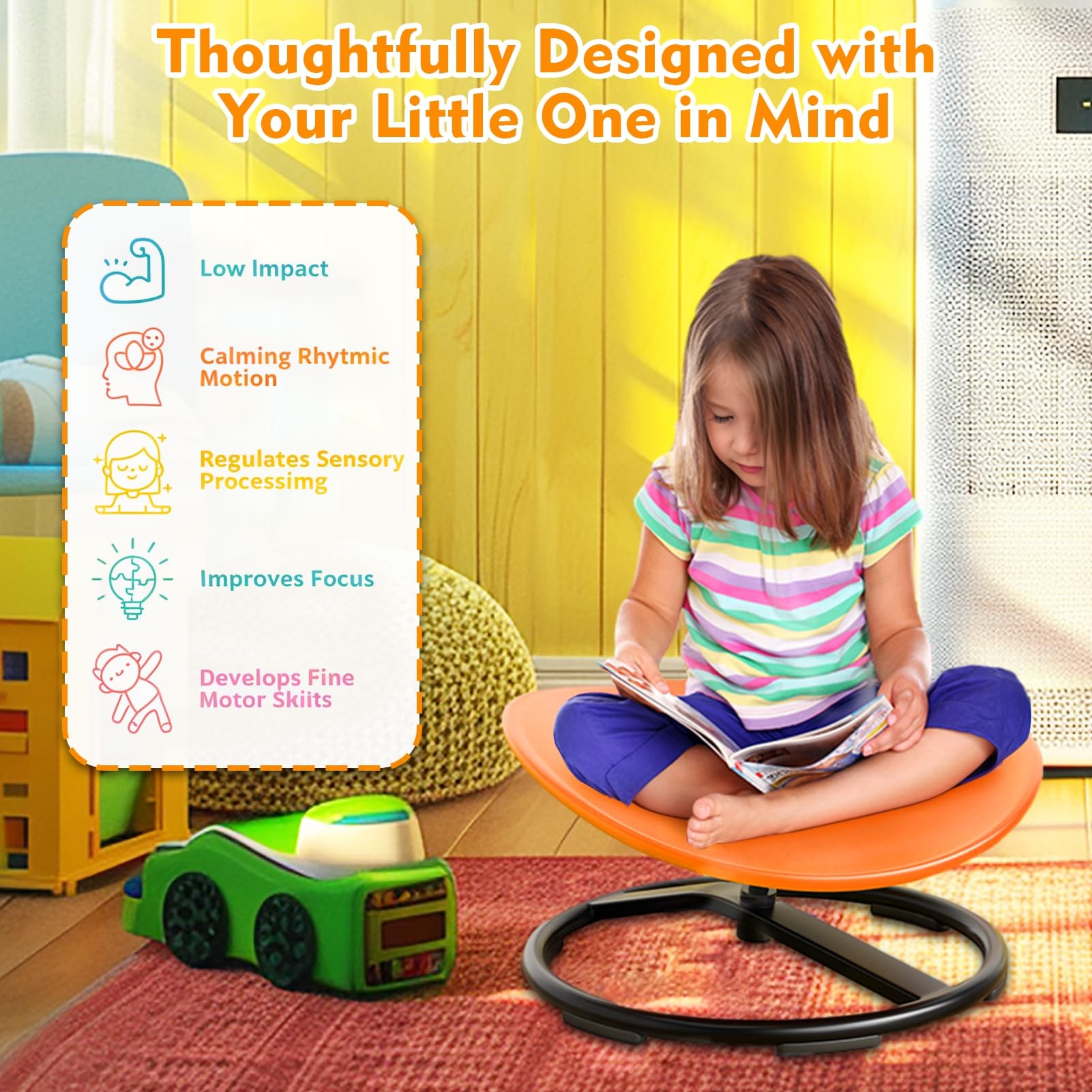 Sensory Spinning Chair for Autistic Kids - Egg Shape Swivel Chair for Body Coordination & Focus - Perfect for Sensory Rooms, Classrooms & Home Therapy