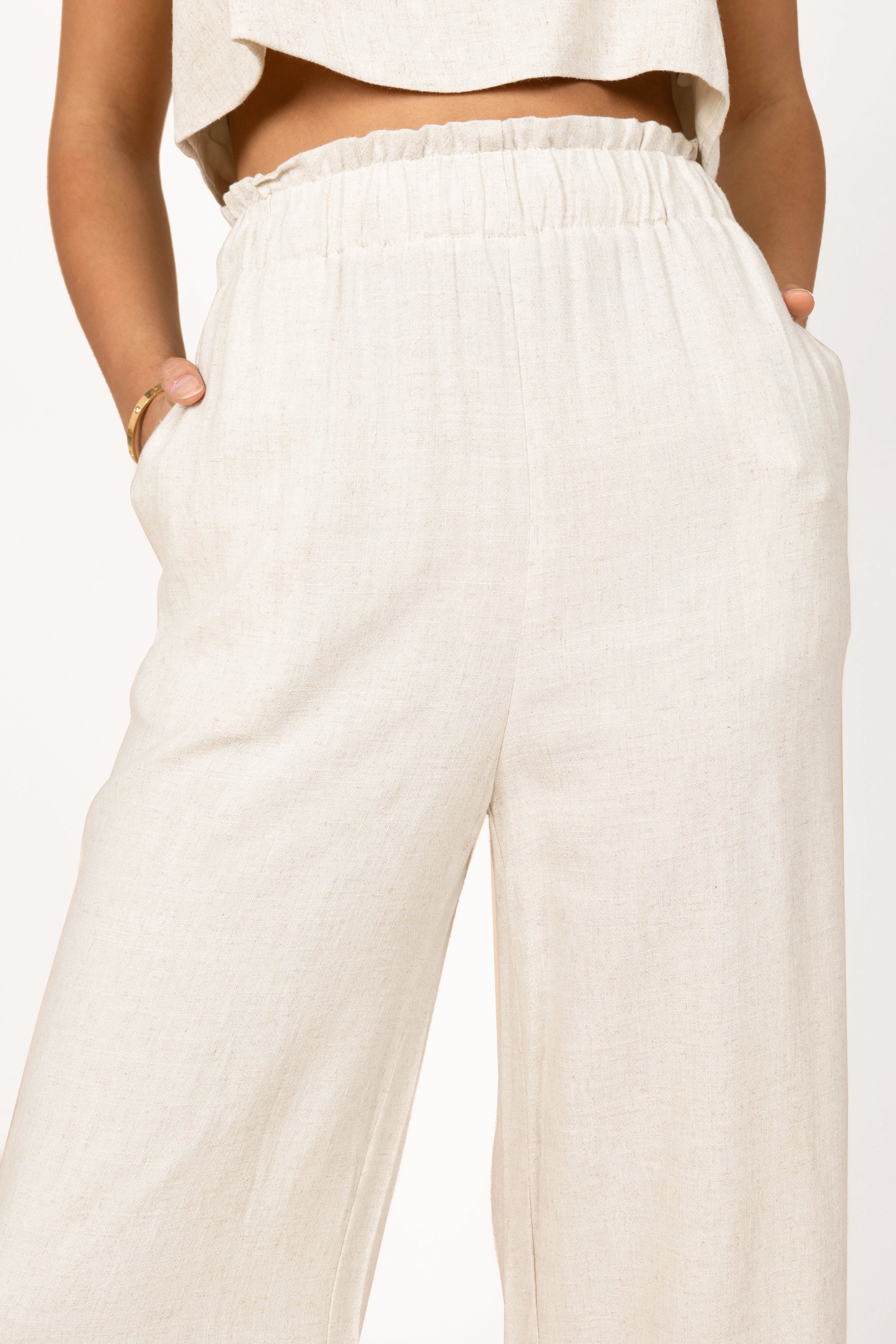 Eleanor High Waisted Pants for Women - Beige Trousers | Comfortable Stretch Work Pants for Office & Casual Wear