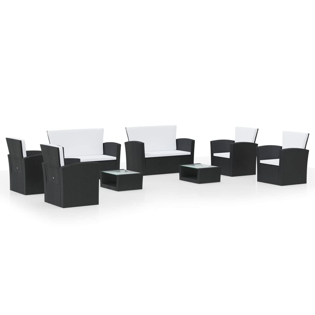 4-Piece Outdoor Patio Lounge Set with Waterproof Cushions & Glass Table - Black & Cream Rattan Furniture for Garden, Poolside, or Backyard Relaxation | Durable Powder-Coated Steel Frame & Poly Rattan Construction