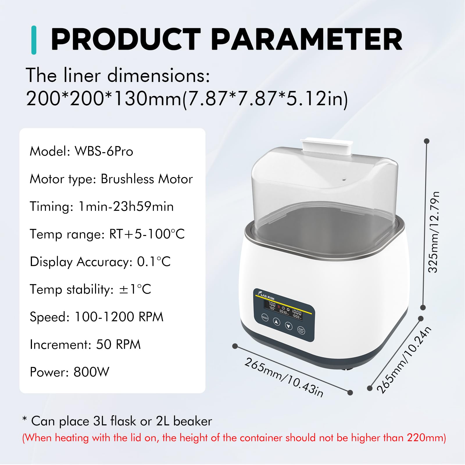 LAB FISH 3L Digital Laboratory Water Bath with Magnetic Stirrer - Thermostatic Heating Equipment, Stainless Steel Liner & 2 Stir Bars - Perfect for Chemical Mixing, Sample Preparation & Scientific Research
