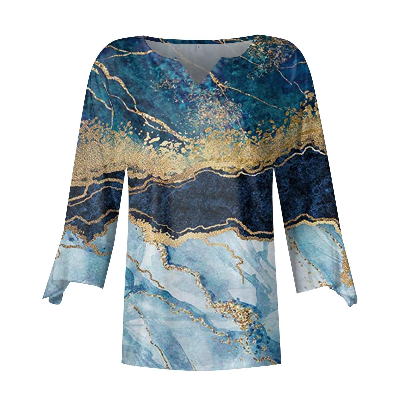 Women's Bohemian Flowy 3/4 Sleeve Summer Tops - Breathable Cuff Sleeve Blouse for Spring & Summer, Sizes S-3XL | Perfect for Beach Outings, Casual Wear & Vacation Outfits