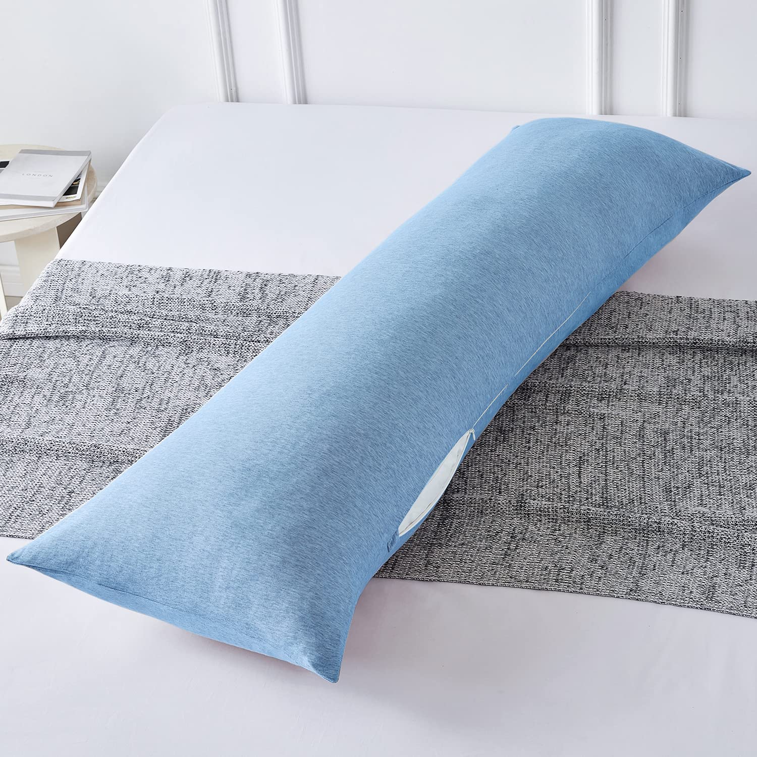 20x54 Inch Pure Cotton Body Pillow Cover - Soft Jersey Zippered Pillowcase, Hypoallergenic & Breathable - Light Blue - Perfect for Pregnancy, Nursing, Back Support & Lounge Comfort