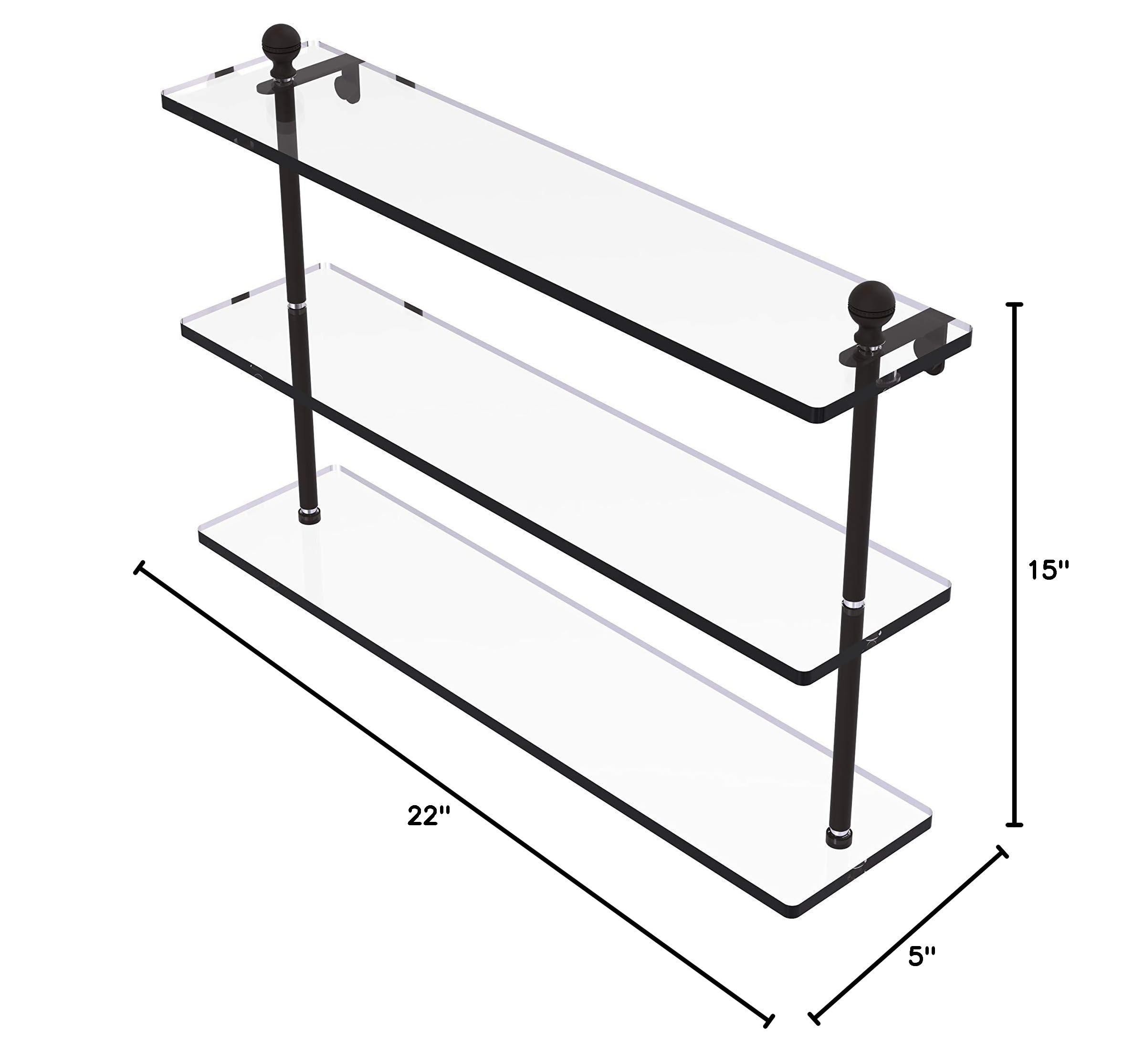 Allied Brass MA-5/22 Mambo Collection 22 Inch Triple Tiered Glass Shelf in Oil Rubbed Bronze - Perfect for Bathroom, Kitchen, or Living Room Storage & Display