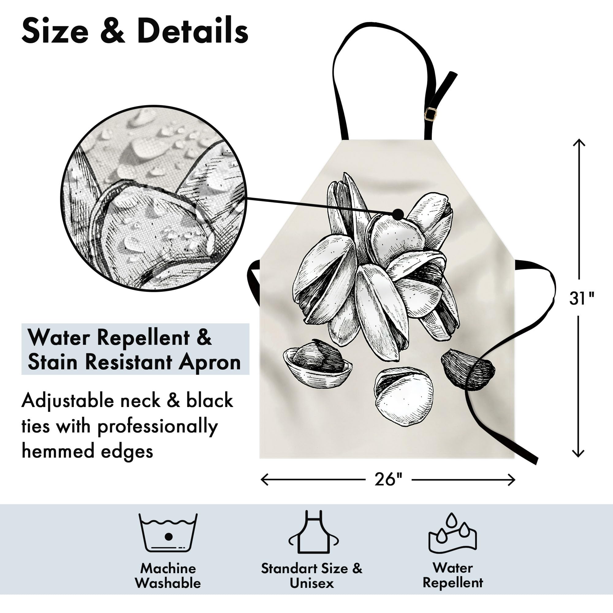 Ambesonne Charcoal Grey Apron - Abstract Pistachio Pattern for Cooking & Gardening