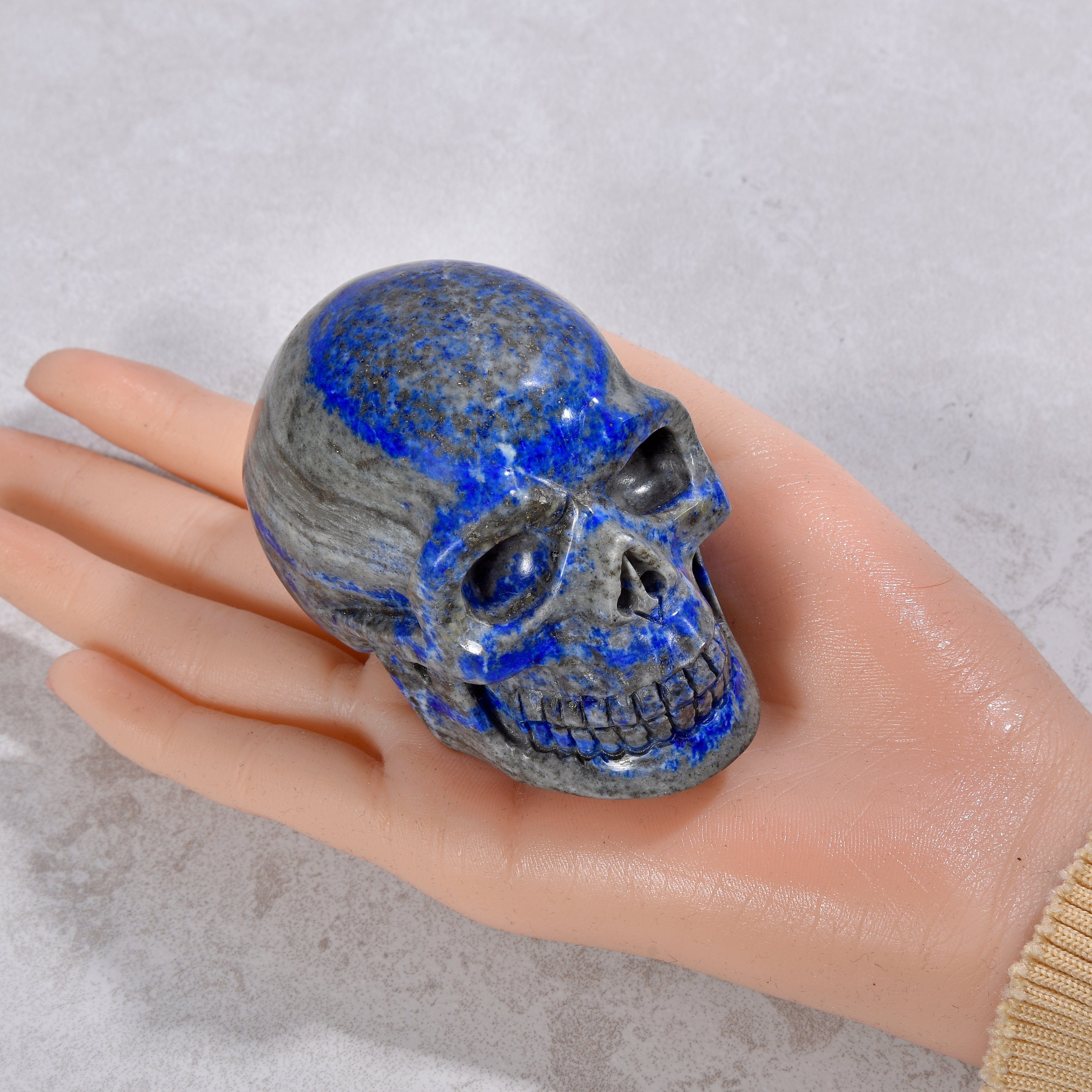 2 Natural Lapis Lazuli Skull Gemstone Carvings - Handmade Healing Crystal Decor for Meditation, Yoga & Spiritual Gifts