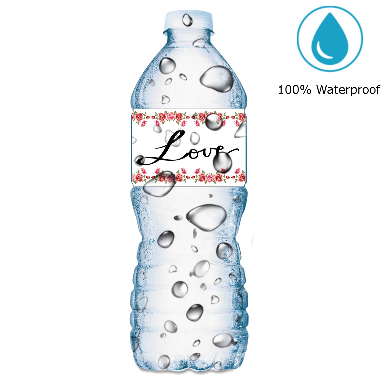 25 Romantic Love Roses Wedding Water Bottle Labels - Waterproof Stickers for Water Bottles, Cups & Jars - Perfect for Weddings, Valentines, Bridal Showers & Engagement Parties - USA Made - Great for Wedding Favors, Drink Decorations & Party Supplies