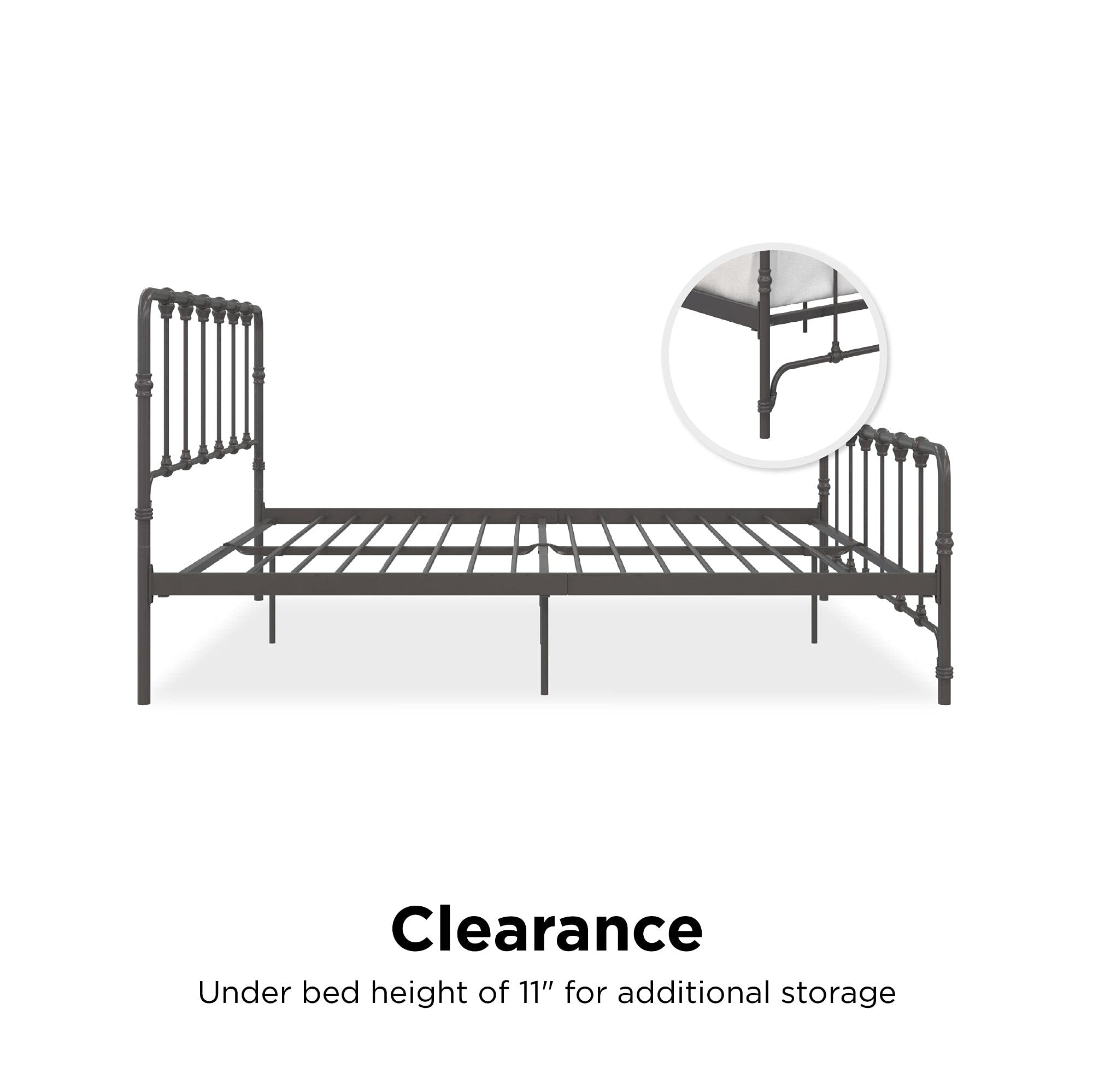 LikeHome Lida Farmhouse Metal Bed Frame with Under Bed Storage - King Size in Gunmetal Grey | Sturdy Platform Bed for Master Bedroom, Guest Room & Dormitory