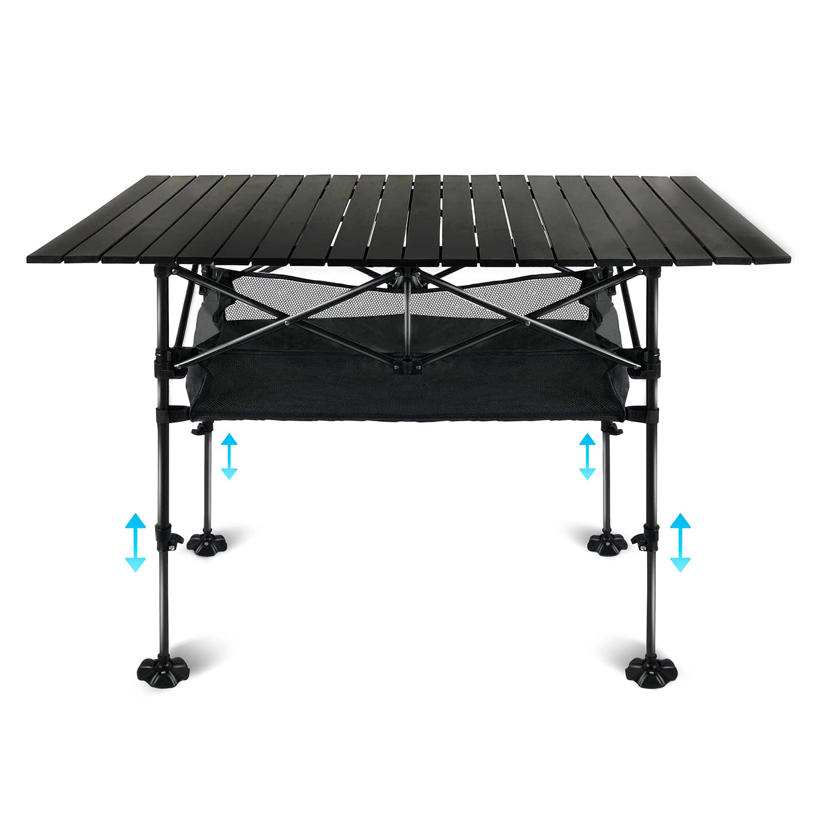 LEADALLWAY Adjustable Height Aluminum Camping Table - Folding Portable Outdoor Picnic Table with Large Storage Organizer & Carrying Bag (47