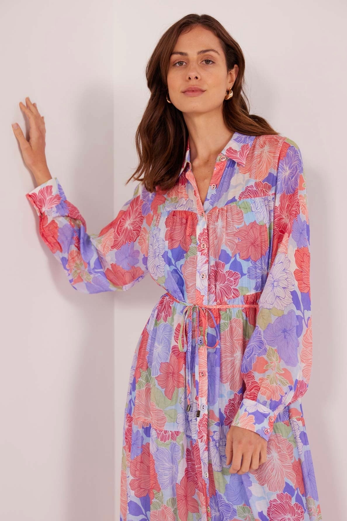 Belle Blue Floral Print Button Down Midi Dress for Women | Spring Summer Casual Outfit | Perfect for Garden Parties, Brunch Dates & Office Wear