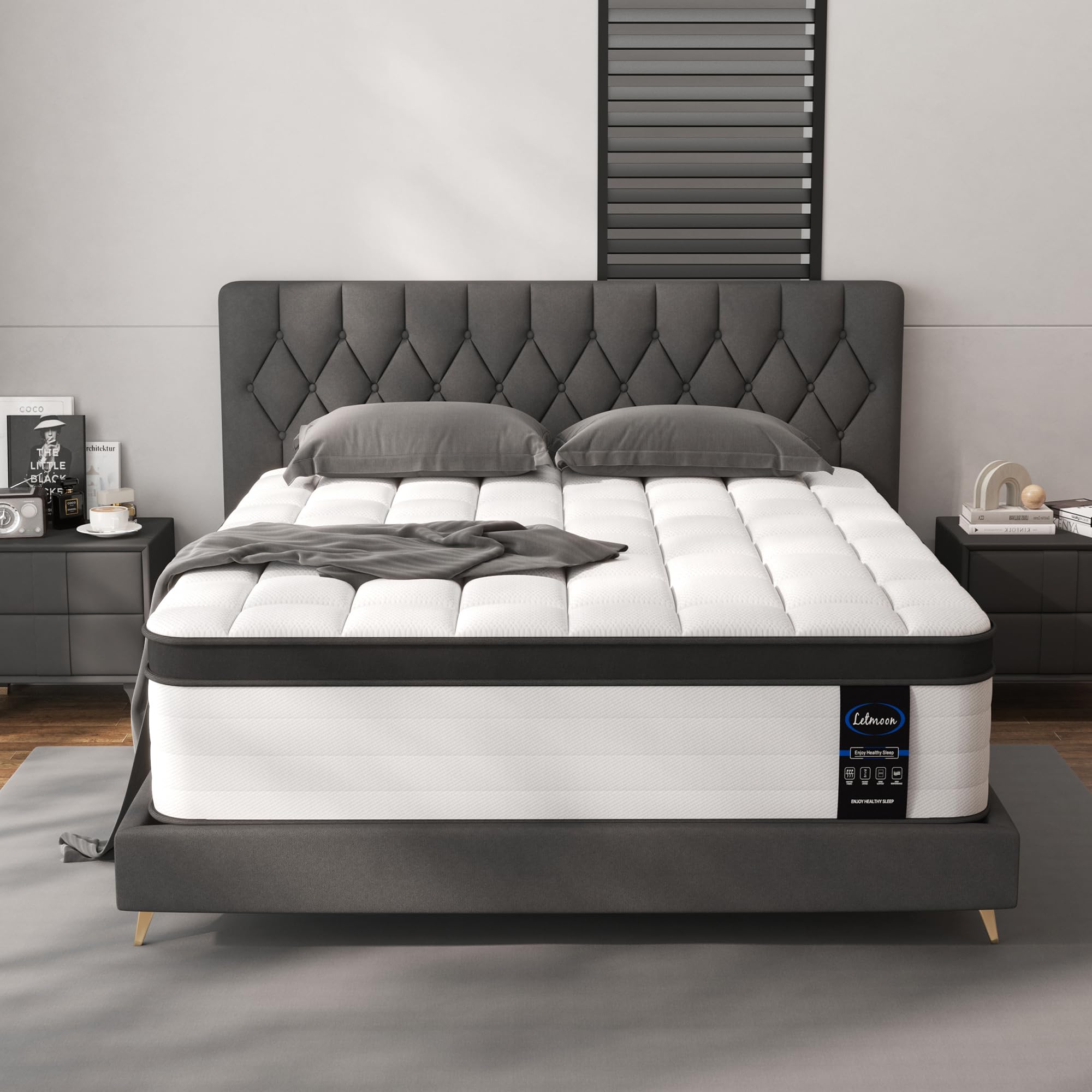 12 Inch Hybrid Queen Mattress - Medium Firm Memory Foam & Pocket Spring Support - 3 Coil Edge Support for Pressure Relief - Bed in Box - Perfect for Back Pain Relief & Guest Rooms