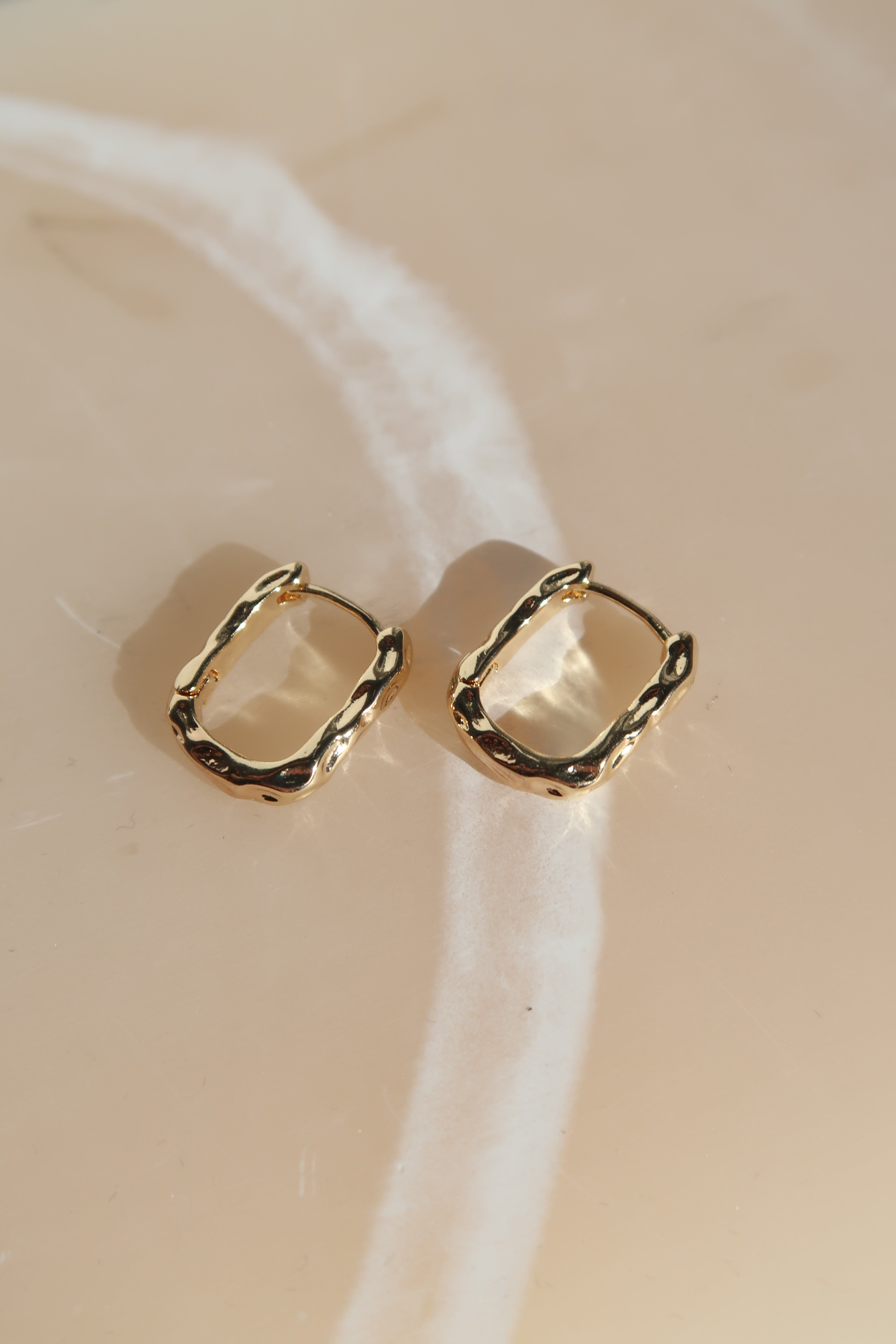 Beaten Gold Rectangle Hoop Earrings for Women - 14K Gold Plated Fashion Jewelry - Elegant Dangle Earrings for Party, Wedding & Everyday Wear