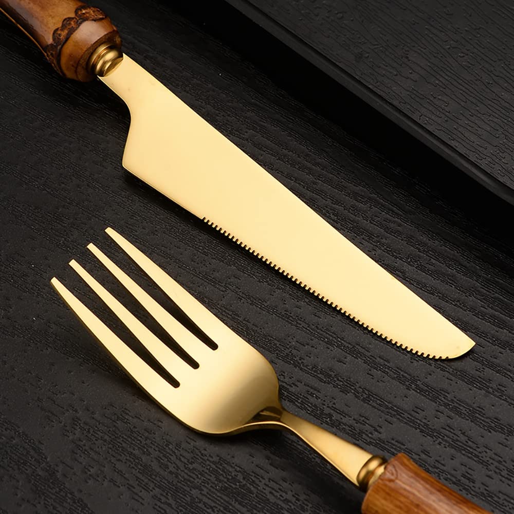 48-Piece Stainless Steel Flatware Set for 12 - Elegant Bamboo Handle Cutlery Set, Dishwasher Safe Kitchen Utensils - Perfect for Dinner Parties, Restaurants, and Everyday Family Dining