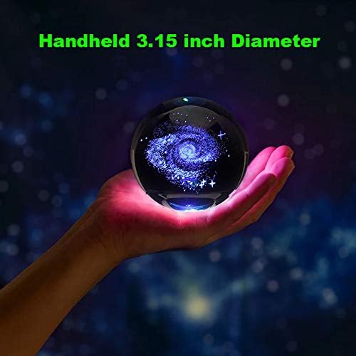 Galaxy Crystal Ball with LED Light Base - 80mm (3 inch) Clear Glass Galaxy Decor for Kids, Teachers, Anniversaries & Birthdays | Perfect for Home Decor, Meditation & Unique Gift Ideas