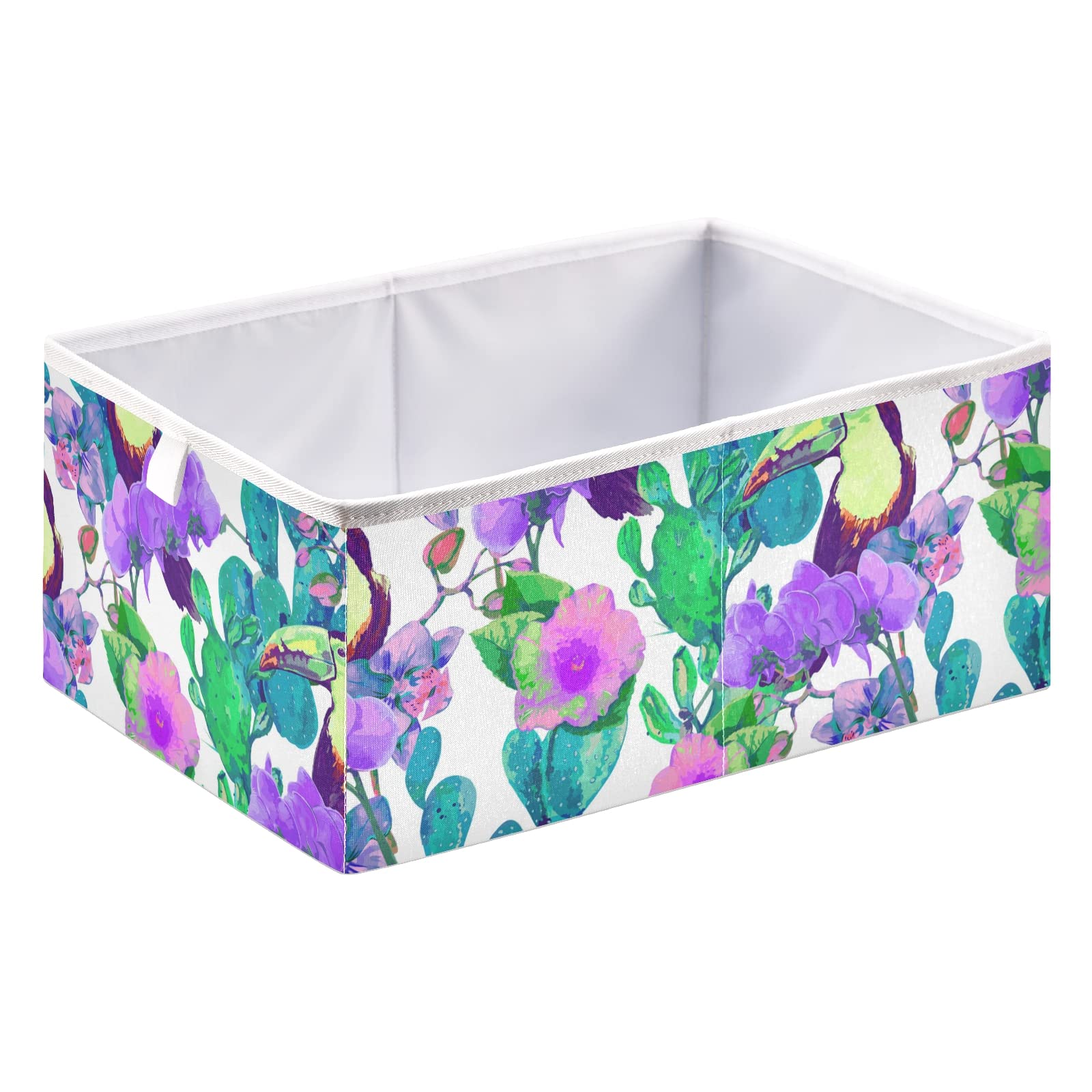 Foldable Collapsible Storage Baskets with Toucan Bird Design - 11 x 11 Inch Decorative Organizer for Shelves, Closet, Pantry & Nursery | Perfect for Home Organization & Space Saving