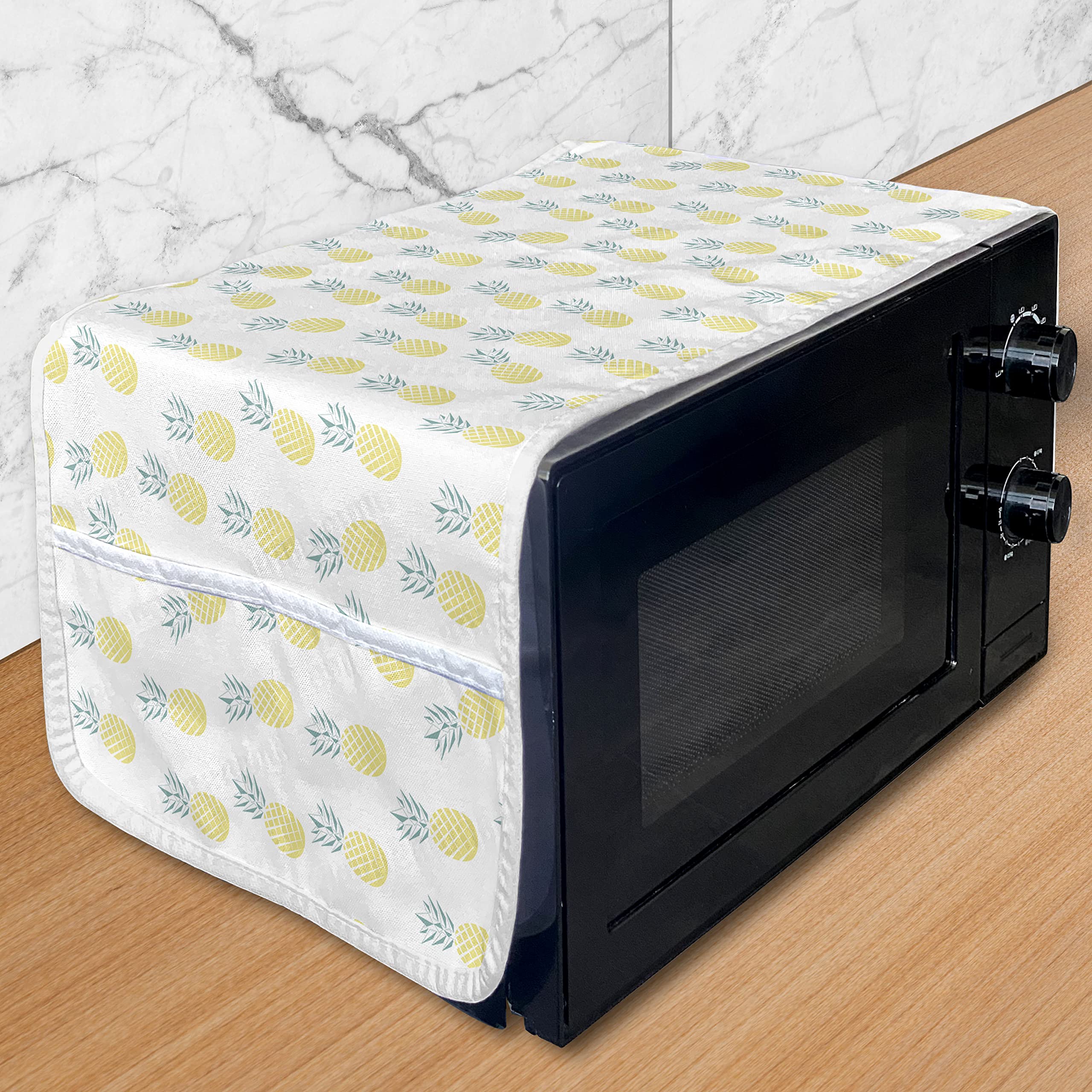 Ambesonne Exotic Pineapple Rhombus Pattern Microwave Cover | Water-Resistant Hawaiian Fruit Kitchen Organizer with Pockets | 36