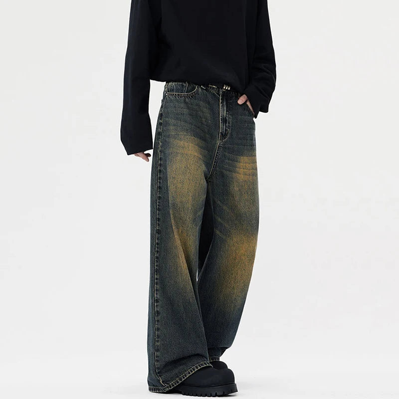**Distressed Washed Denim Jeans for Men - Loose Straight Leg Baggy Pants | American Fashion Summer Trousers | Casual Wear, Street Style & Everyday Comfort**