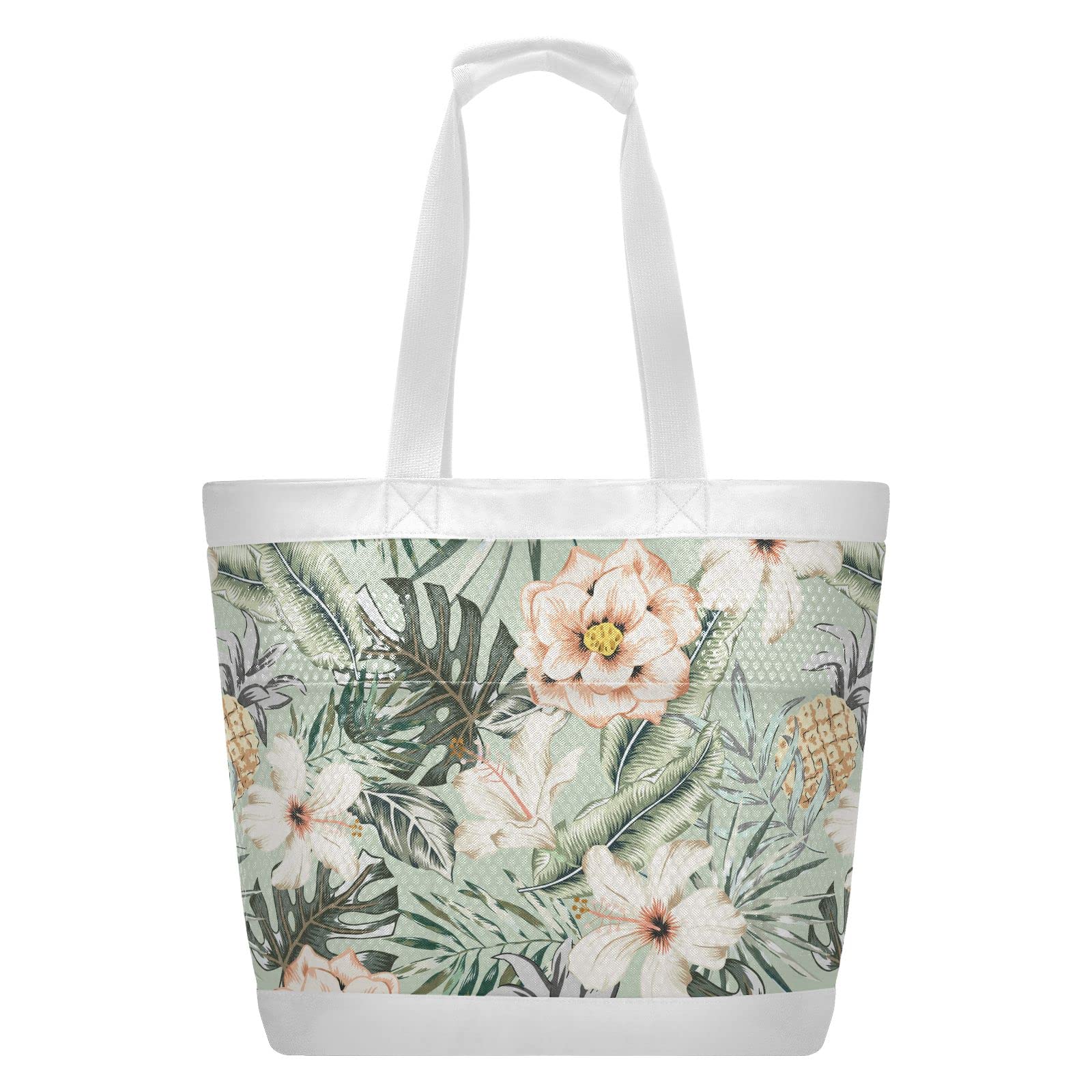 J JOYSAY Tropical Hibiscus Rose Mesh Beach Tote Bag - Large Waterproof Women's Beach Bag for Travel, Gym & Grocery Shopping - Breathable Storage Net Bag Perfect for Pool, Vacation & Summer Outings