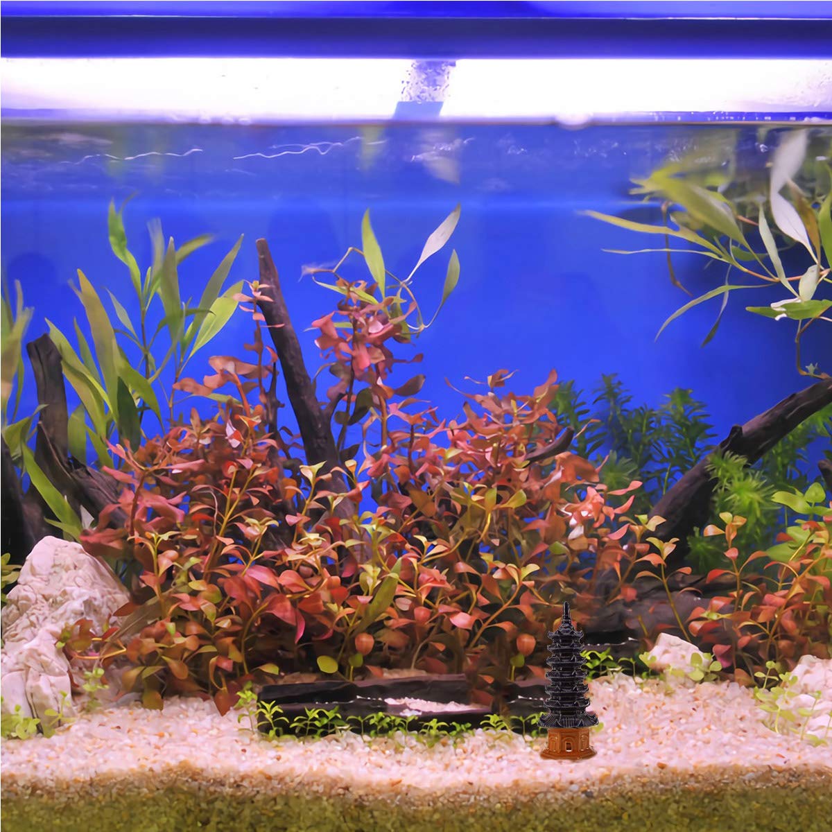 POPETPOP Mini Pagoda Fish Tank Decor - Japanese Style Betta Fish Accessories, Home Aquarium Ornaments for Small Tanks & DIY Crafts | Perfect for Betta Fish, Shrimp Tanks & Zen Home Decor