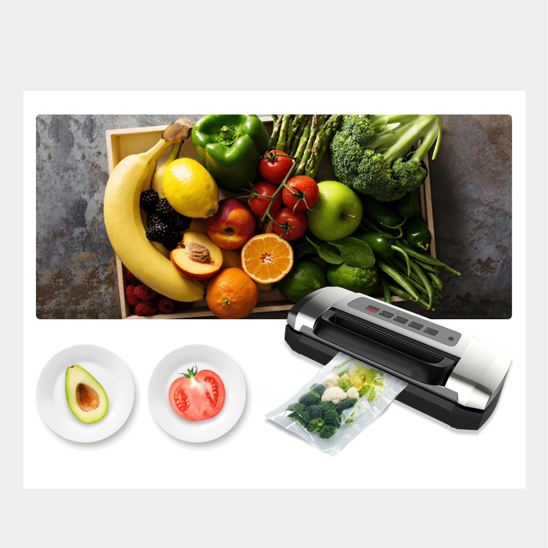 Flora Food Vacuum Sealer Machine - Commercial Grade 110W 80Kpa for Fresh Meat, Vegetables & Meal Prep | Model FL-FVS-2688 | Perfect for Home Kitchen, Restaurant & Food Storage | AU Stock