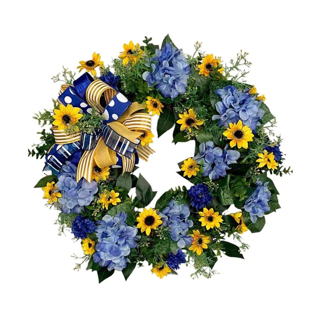 CCBUY Artificial Spring Floral Wreath with Leaves - 17.72 Inch Farmhouse Front Door Decor for Summer | Perfect for Porch, Entryway & Seasonal Home Decoration