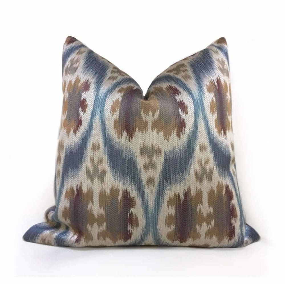 Handwoven Dinesh Ikat Ethnic Motif Pillow Cover - Slate Blue, Tan, Beige & Brown | Premium Kravet 32548.516 Fabric | Perfect for Boho Chic, Living Room & Bedroom Decor