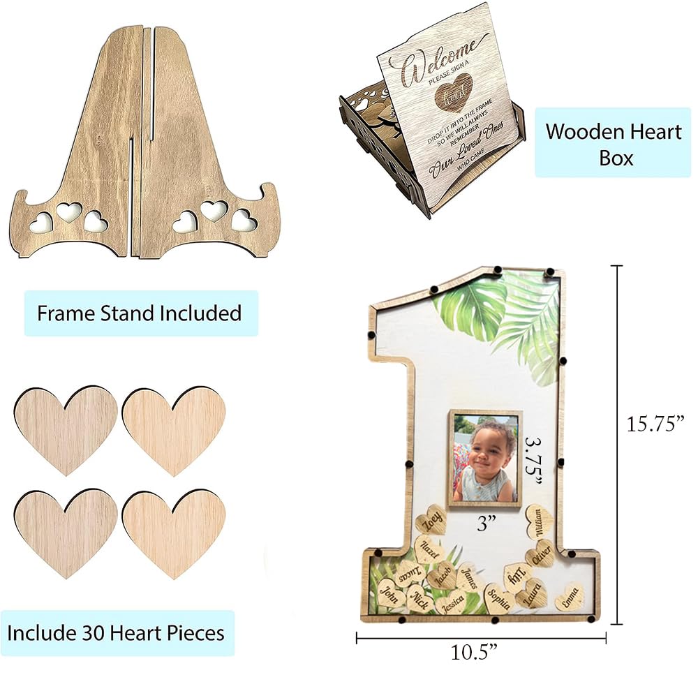 1st Birthday Decorations - Number One Shaped Photo Frame for Baby's First Birthday Party - White Keepsake Guest Book Alternative & Centerpiece - Perfect for Birthday Photo Displays, Nursery Decor, and Milestone Celebrations