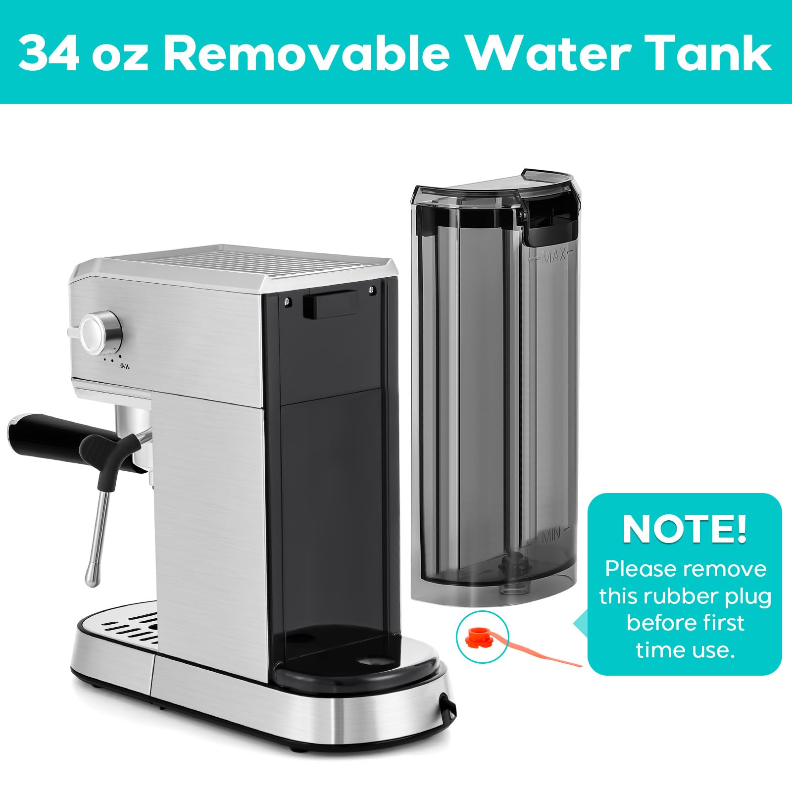 CASABREWS 20 Bar Professional Espresso Machine with Milk Frother - Compact Stainless Steel Cappuccino & Latte Maker - 34oz Removable Water Tank & Touchscreen (Silver) - Perfect for Home Baristas & Coffee Lovers