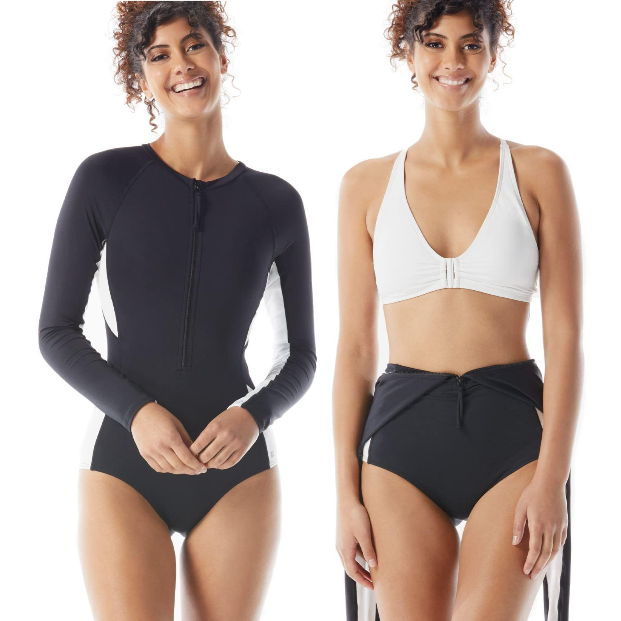 BEACH HOUSE SPORT Sculpt Long Sleeve Front Zip One Piece Swimsuit with Bonus Bikini Top - UPF 50+ Sun Protection, Tummy Control & Quick Dry for Swimming, Surfing, Beach Vacation & Water Sports