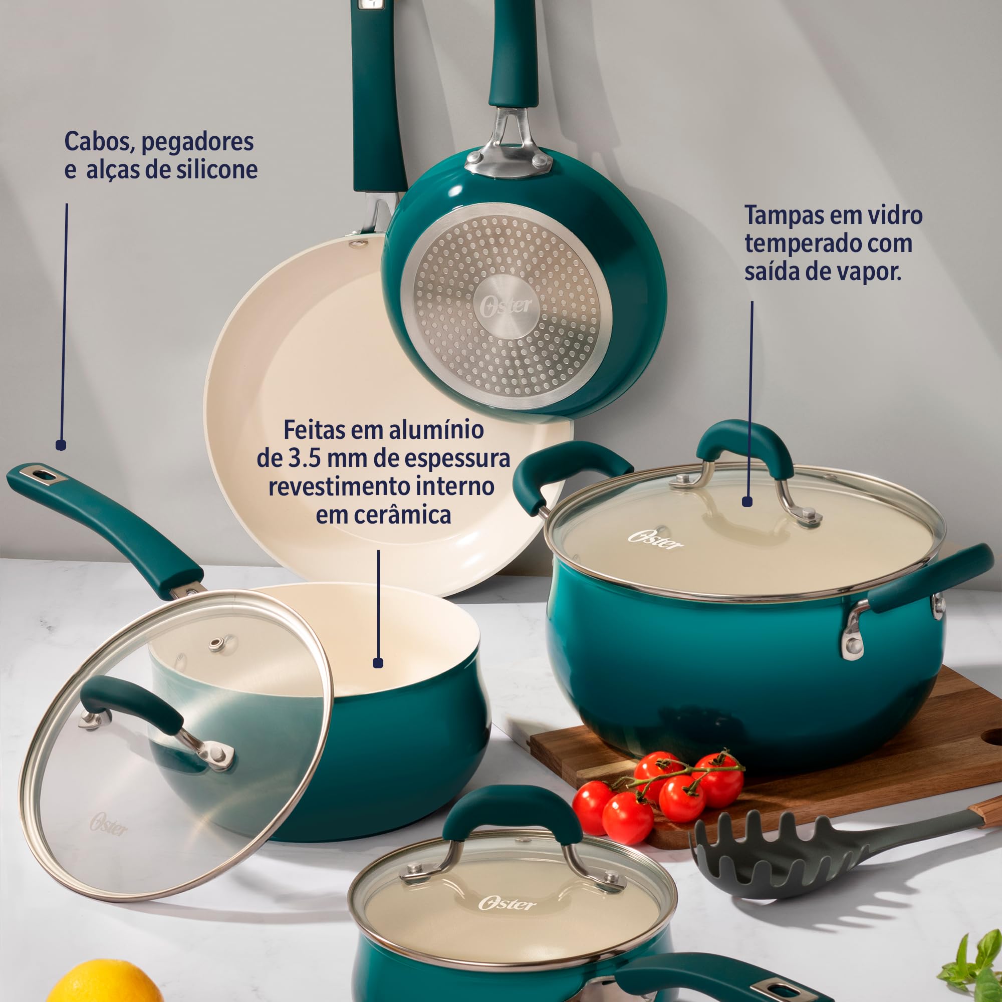 Oster Corbett 8-Piece Forged Aluminum Cookware Set - Ceramic Non-Stick Induction Compatible Pots and Pans with Soft-Touch Bakelite Handles & Tempered Glass Lids - Gradient Teal - Perfect for Everyday Cooking, Family Meals & Professional Kitchens