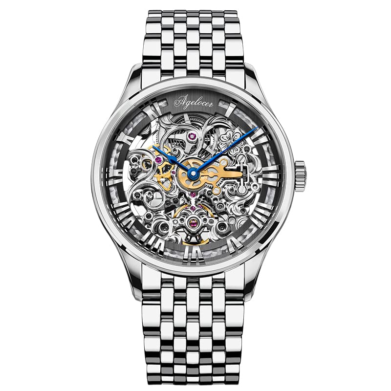 Agelocer Men's Automatic Mechanical Watch - Stainless Steel, Waterproof, Carved Hollow Design - Perfect for Business, Formal & Casual Wear