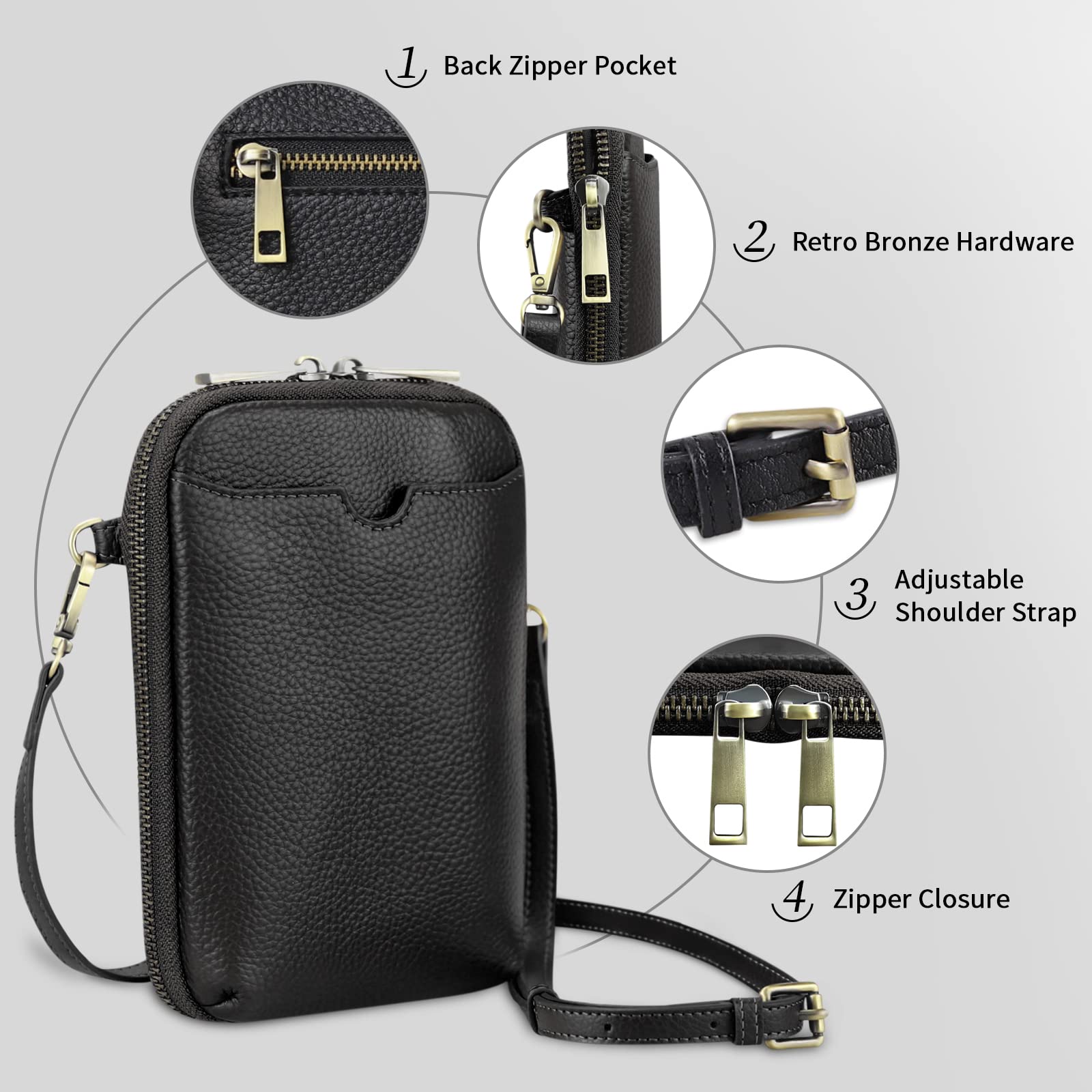 Premium KITATU Women's RFID Blocking Crossbody Phone Purse - Genuine Leather Small Wallet Bag for iPhone, Credit Cards & Essentials - Perfect for Travel, Shopping & Daily Use