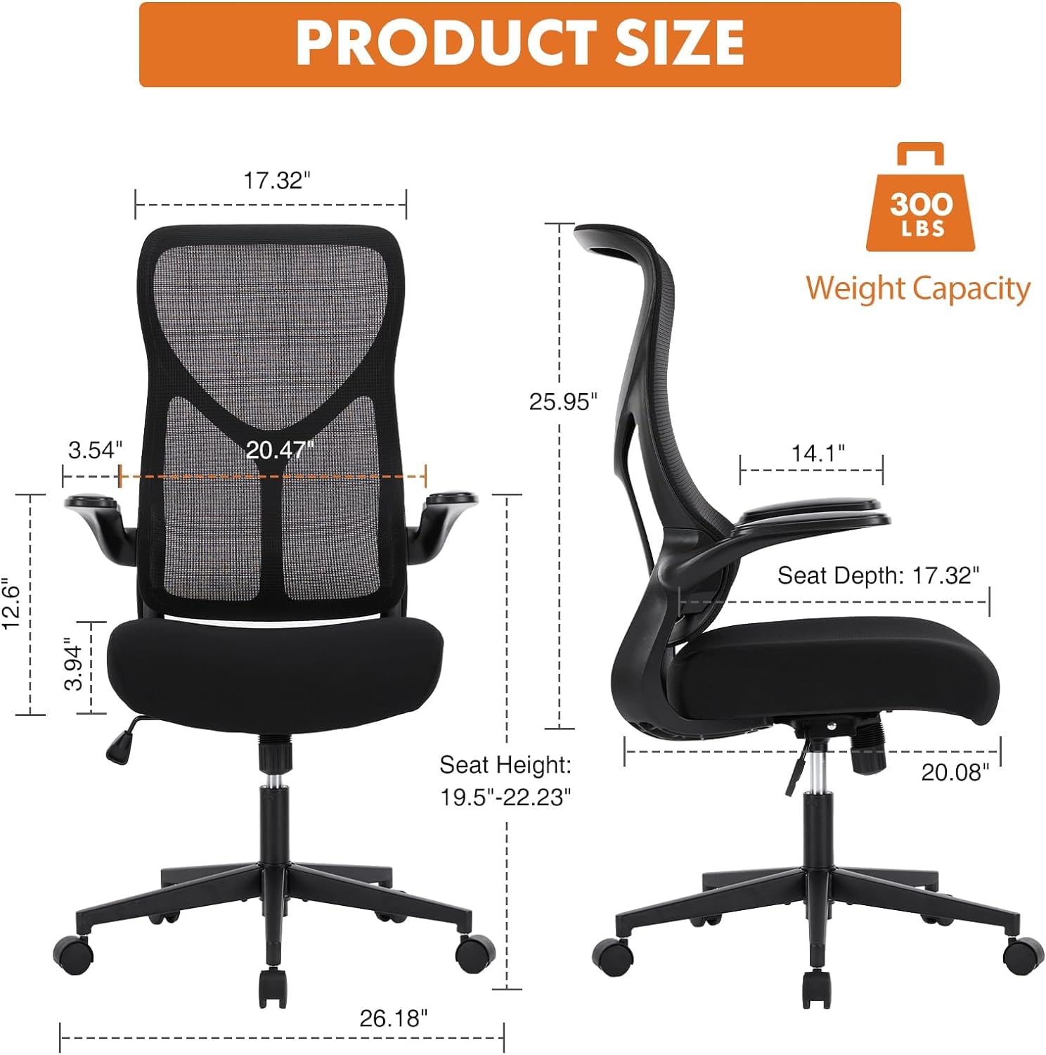 Ergonomic High Back Office Chair - Adjustable Height Computer Desk Chair with Lumbar Support, Flip-Up Arms & 120° Tilt for Home Office, Gaming & Workspace - Black (Sweetcrispy)