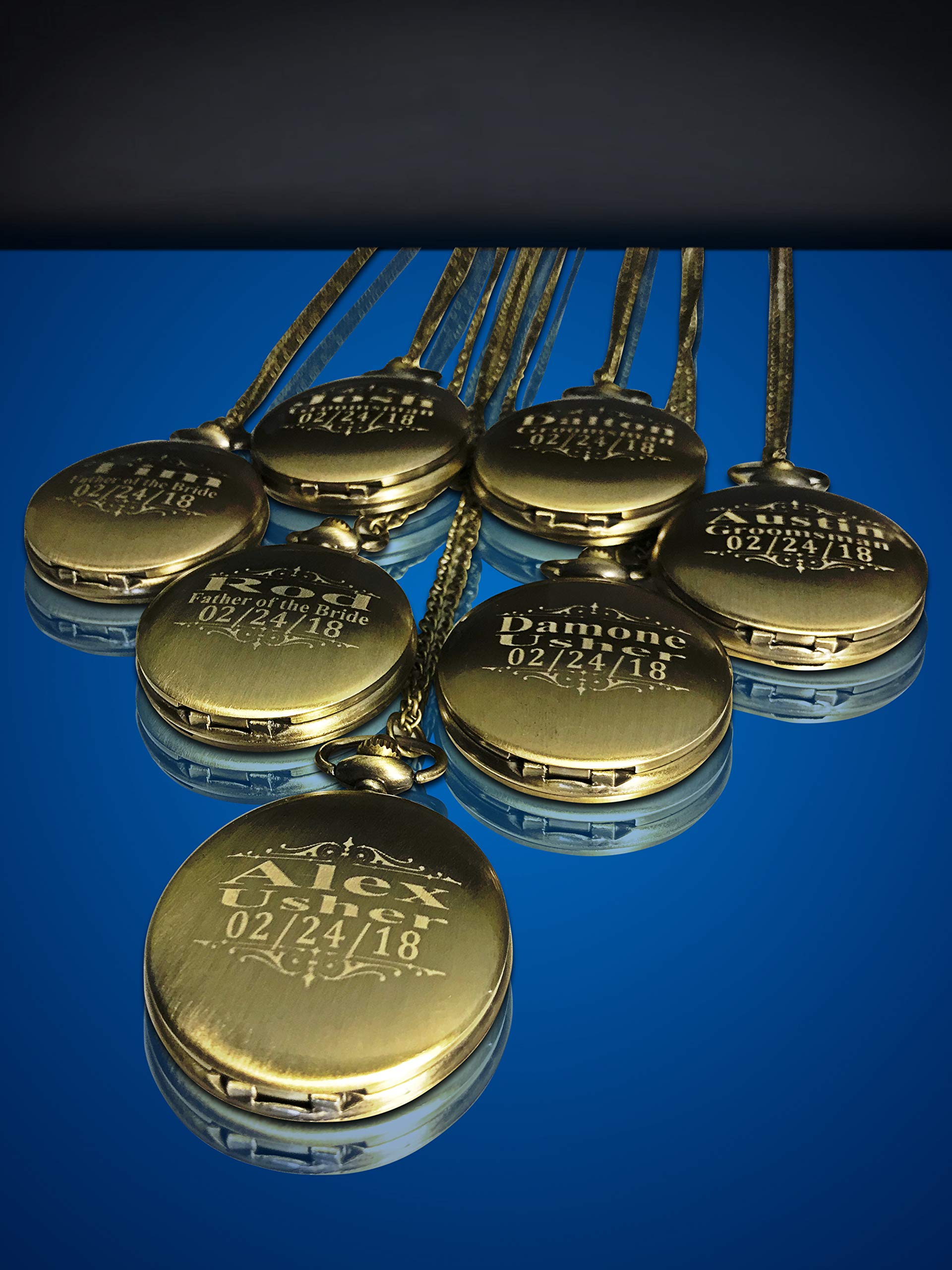 7 Engraved Pocket Watches for Groomsmen - Premium Wedding Gift Set with Chain, Box & Custom Engraving - 5 Color Options - His & Her Couples Gift - Perfect for Anniversaries, Engagements & Special Occasions