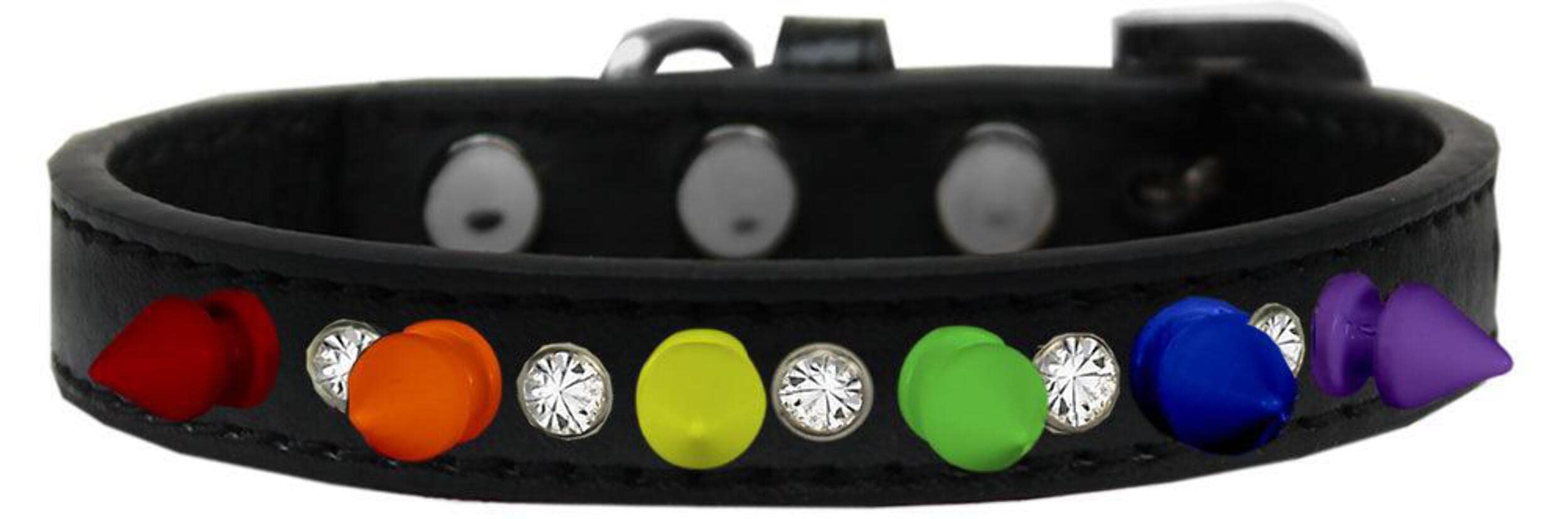 Black Pet Spike Collar with Crystals - Rainbow Spikes for Dogs - Walking & Training