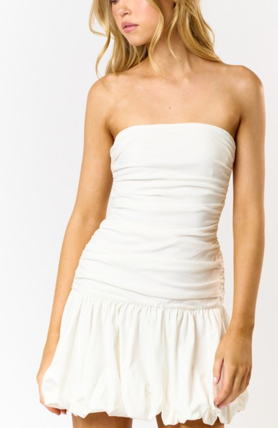 Milly Bubbled Hem Tube Ruched Mini Dress - Black & White - Perfect for Parties, Dates, and Night Out