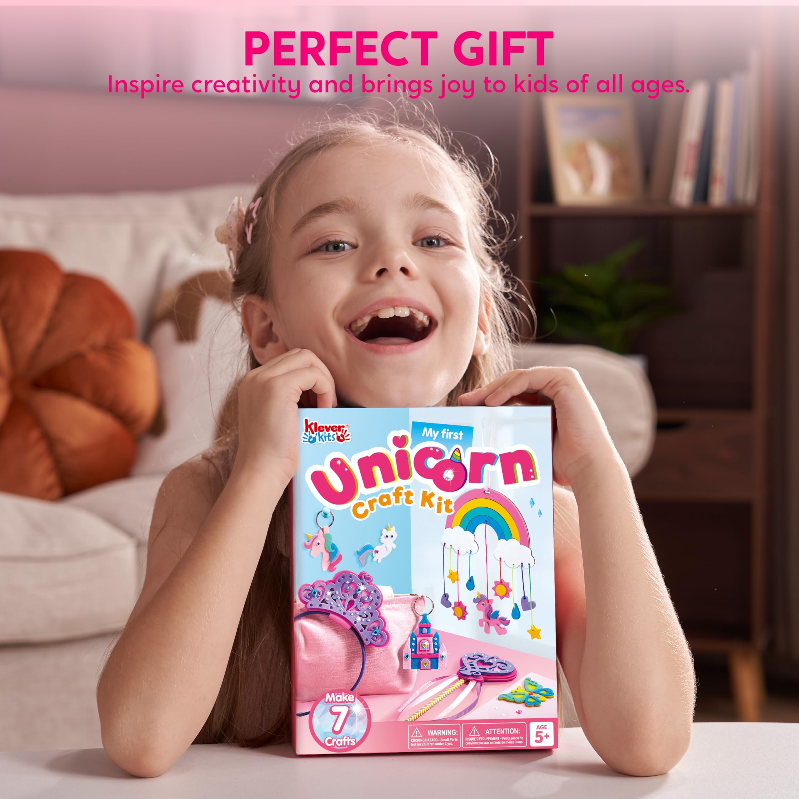 Klever Kits Unicorn DIY Craft Kit for Kids Ages 5+ - Create 7 Magical Projects: Unicorn Art, Castle, Dreamcatcher, Tiara & Wand | Perfect Birthday Gift & Creative Activity for Girls | Fun Indoor Crafting & Party Entertainment