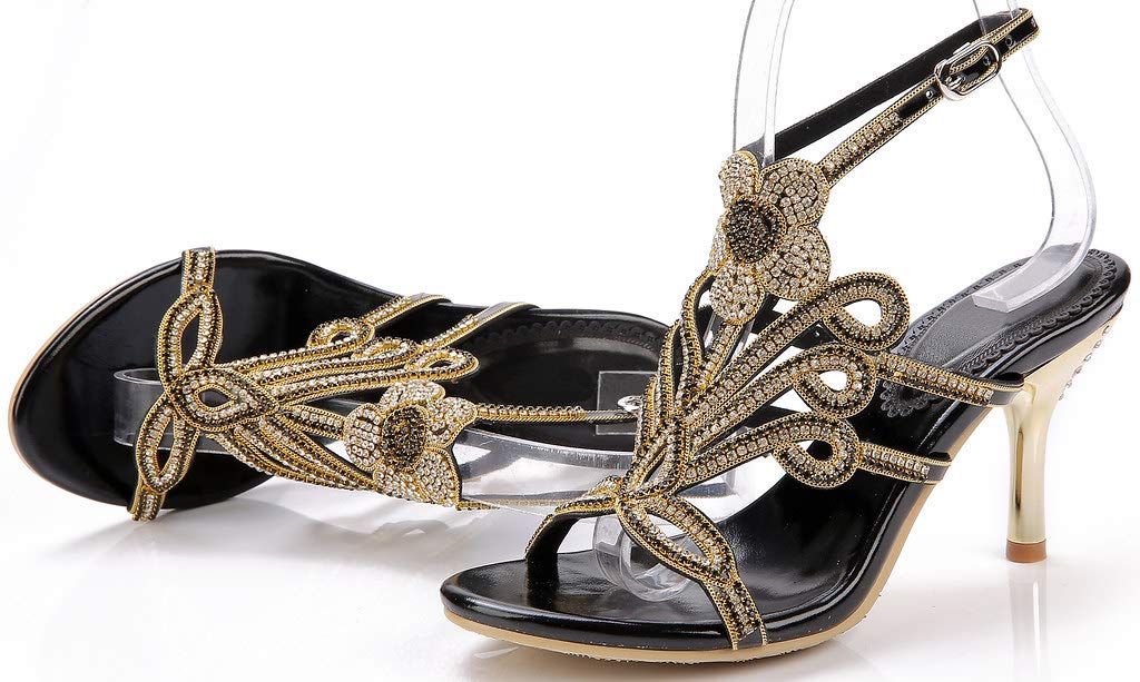 LizFoYa Women's Glittery Wedding Slingback Sandals - Strappy Flower Heels for Bridal Party, Evening Gala & Special Occasions