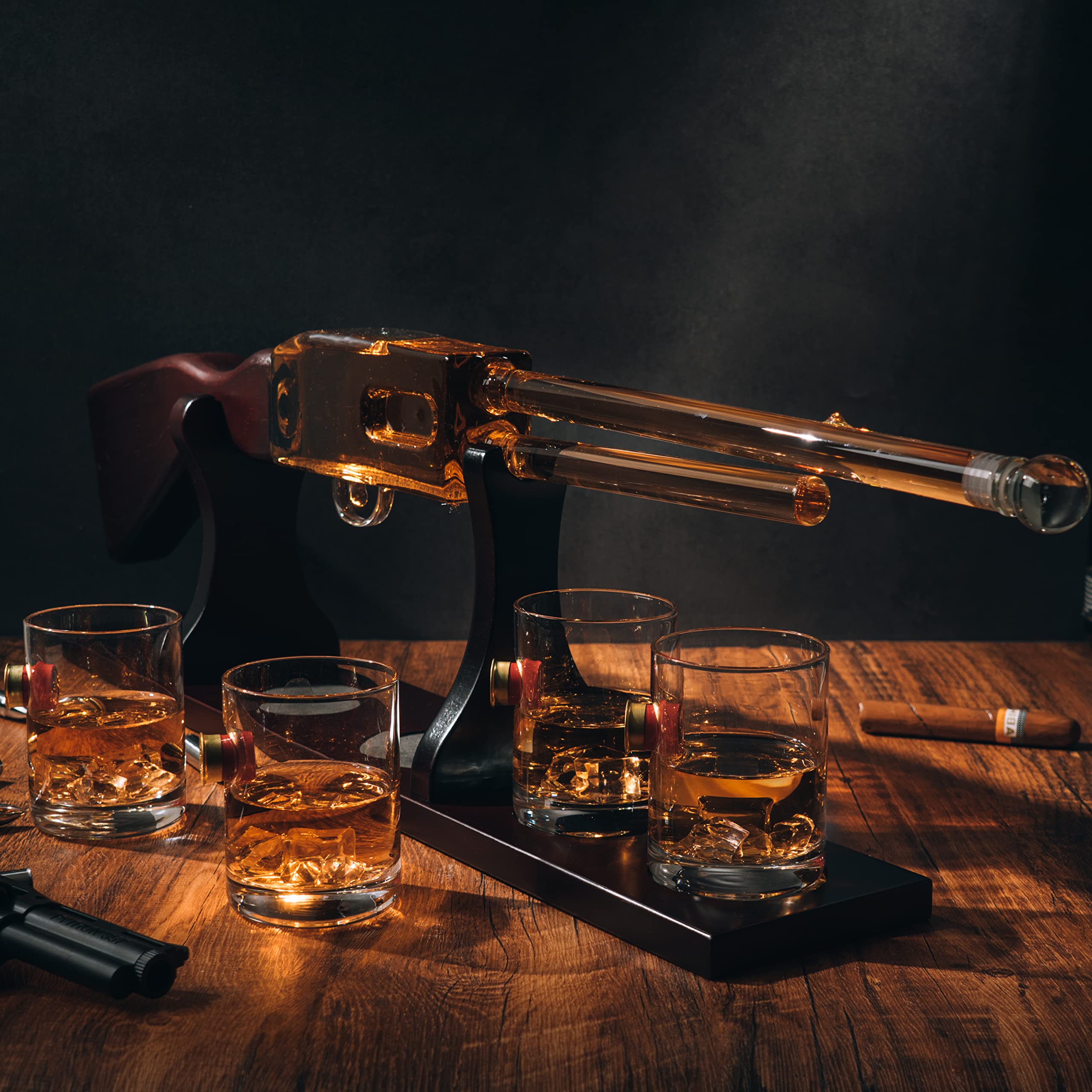 20oz Shotgun Rifle Wine & Whiskey Decanter Set with Bullet Glasses - Unique Firearm-Themed Barware for Men, Veterans & Military | Perfect Gift for Home Bars, Hunting Cabins & Man Caves (30